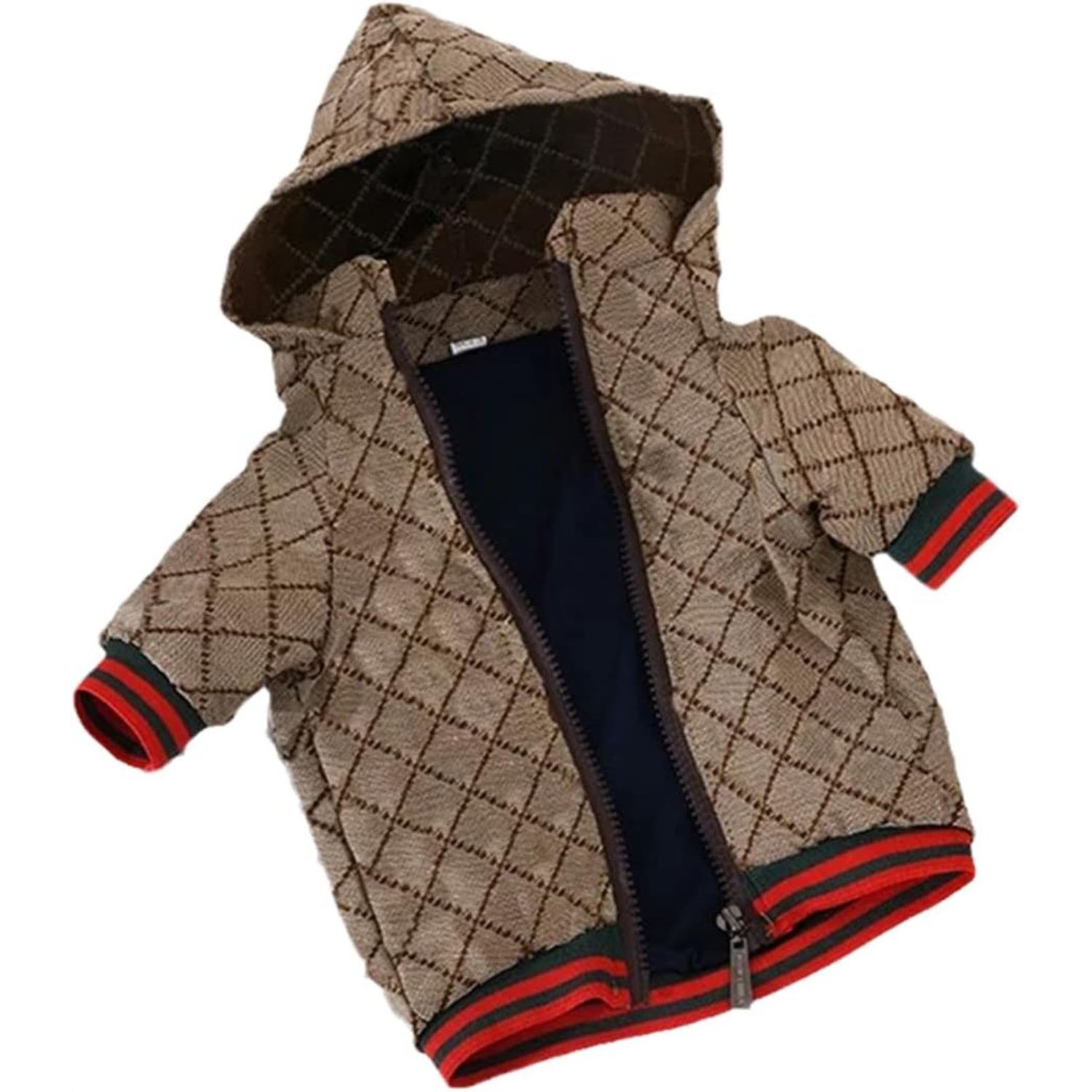 HQREA Dog Hoodie Luxury Winter Small Dog Jacket Clothes Classic Designer Warm Pet Coats Zipper Design Easy On/Off French Bulldog Teddy Pug Puppy Clothes(S)