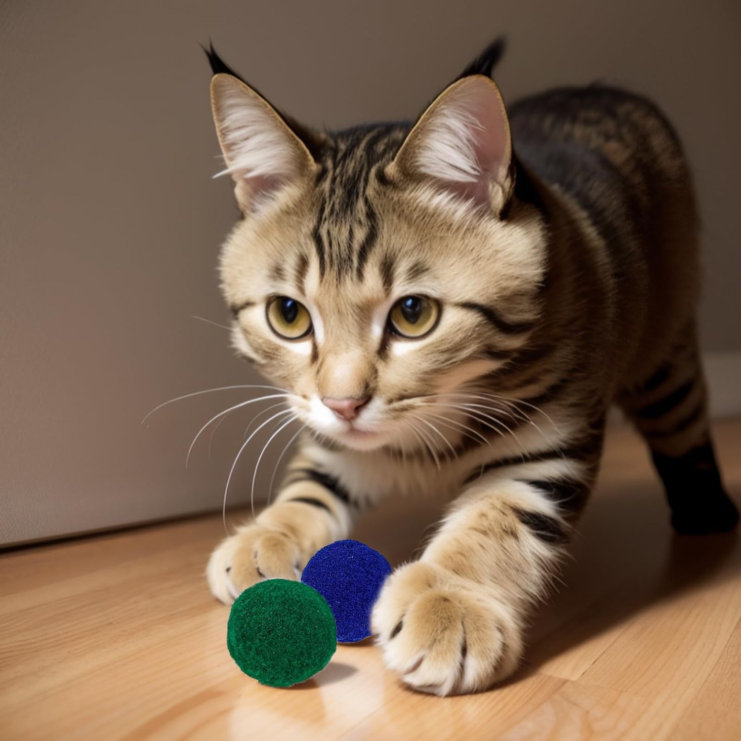 HaiPal Cat Toy Balls, 10Pcs Premium Soft Pom Pom Balls for Kittens, 1,6'' Funny Interactive Cat Pompom Toys for Bored Indoor Cats Playing Plush Balls for Craft DIY Decorations, Cute Kitten Kitty Toys.