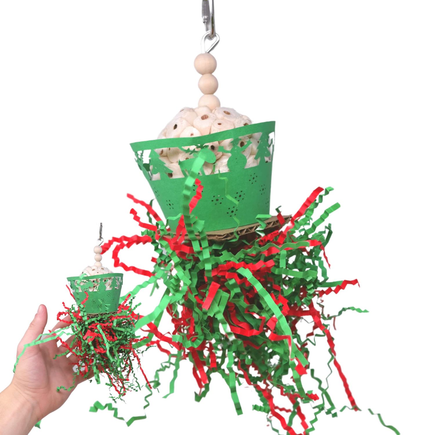 Bonka Bird Toys Merry Christmas Festival Small Bird Toy Natural Sola Chew Foraging Treat Cockatiels Parakeets Conures and Similar Birds (2454 Green)