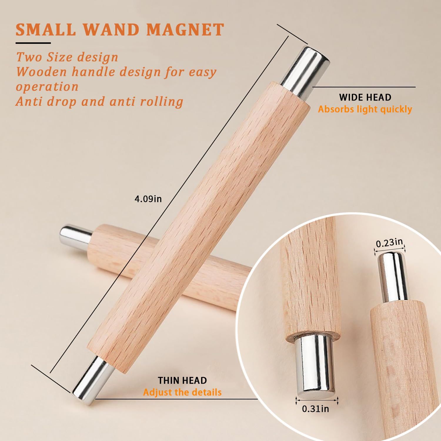 JERCLITY 12 Pieces Cat Eye Magnet for Nails Wooden Anti-Fall Handle Double-Ended Cylindrical Magnet Double-Headed Cat Eye Magnetic Stick Line Strip Magnetic for Cat Eye Gel Polish Nail Art