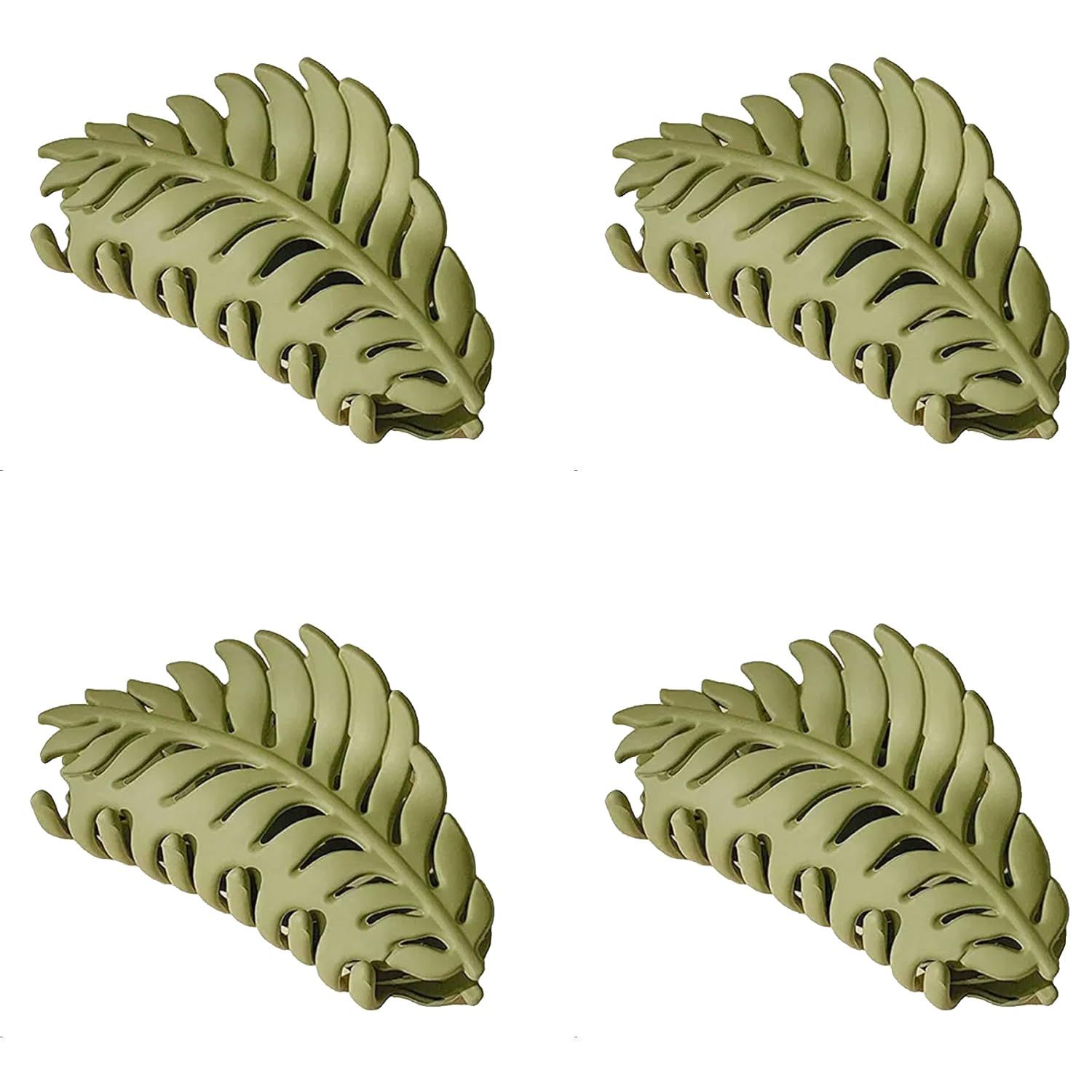 4Pcs Green Hair Clamps Leaf shaped Many Teeth Big Claw Clips 3.5 Inch Non slip Leaves Hair Catch Barrette Jaw Clamp Hairpins for Women Girls Thin Thick Hair, Hair Clips