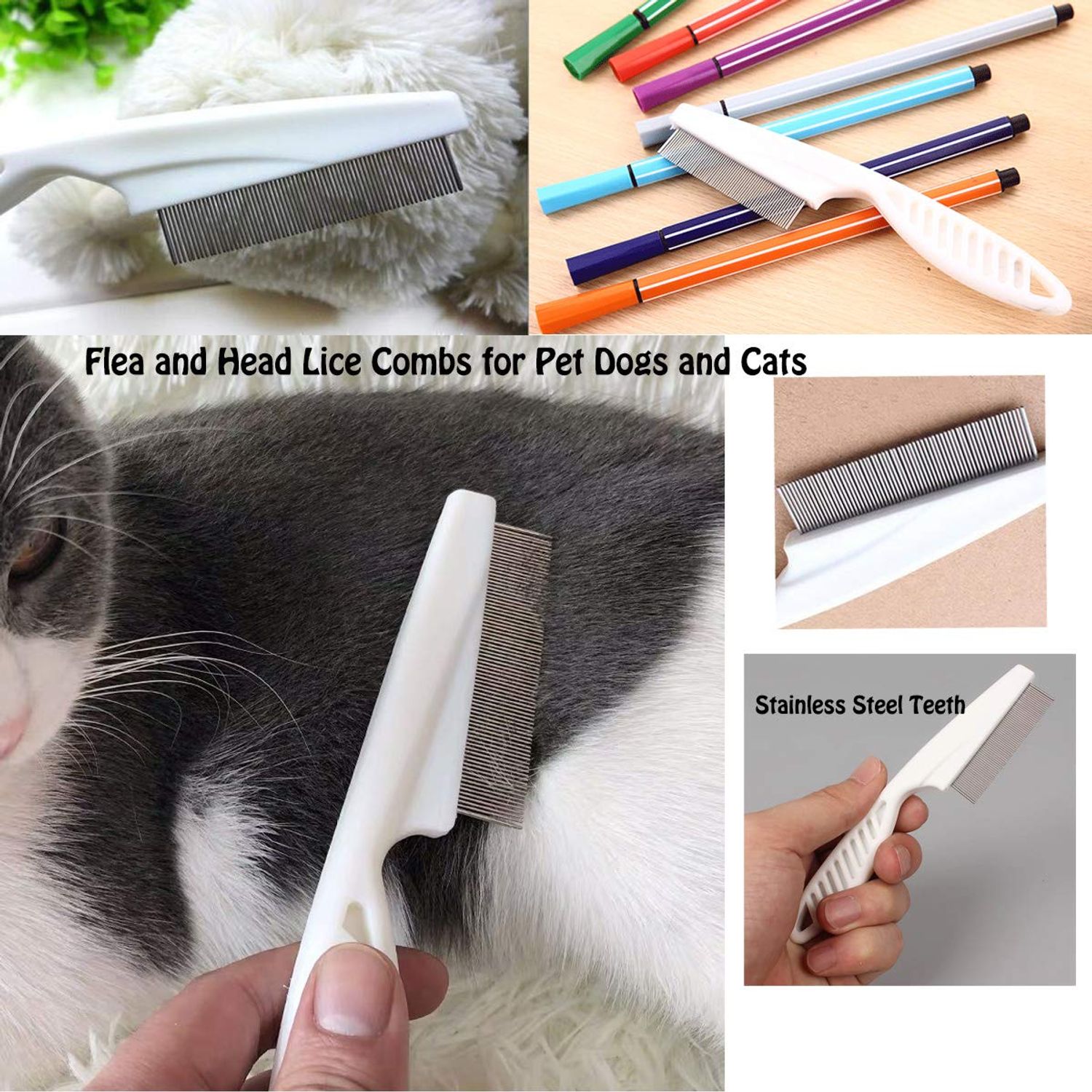 TuNan 7 Pcs Pet Dog Grooming Comb, Metal Head Comb for Long Hair, Dog Tear Stain Remover Combs, Hair Combs Remover for Dogs Cats, Pet Grooming Tool Removes Crust, Mucus and Stains - 5 Types