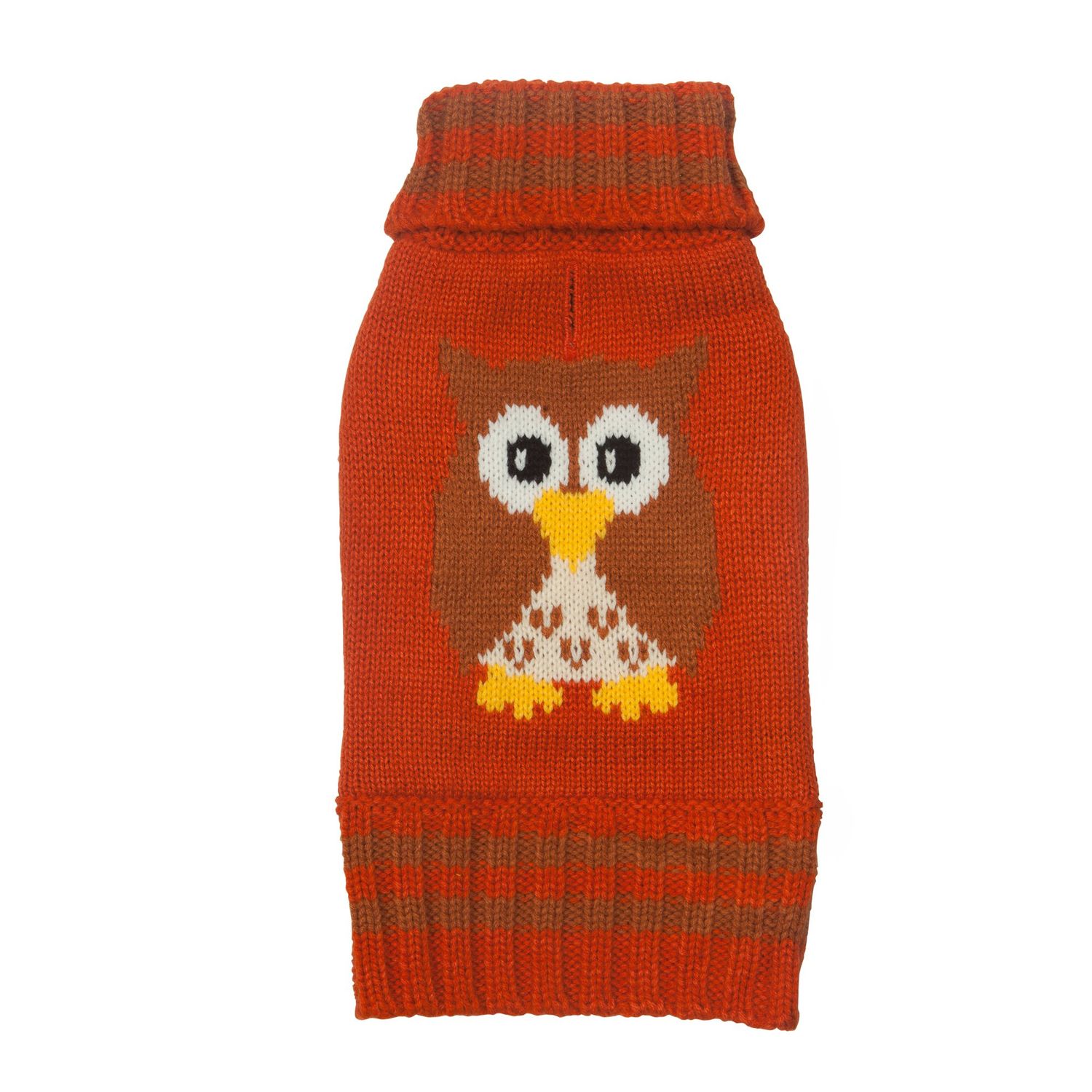Fab Dog Americana Classics Knit Dog Sweater, Orange Owl, 8"
