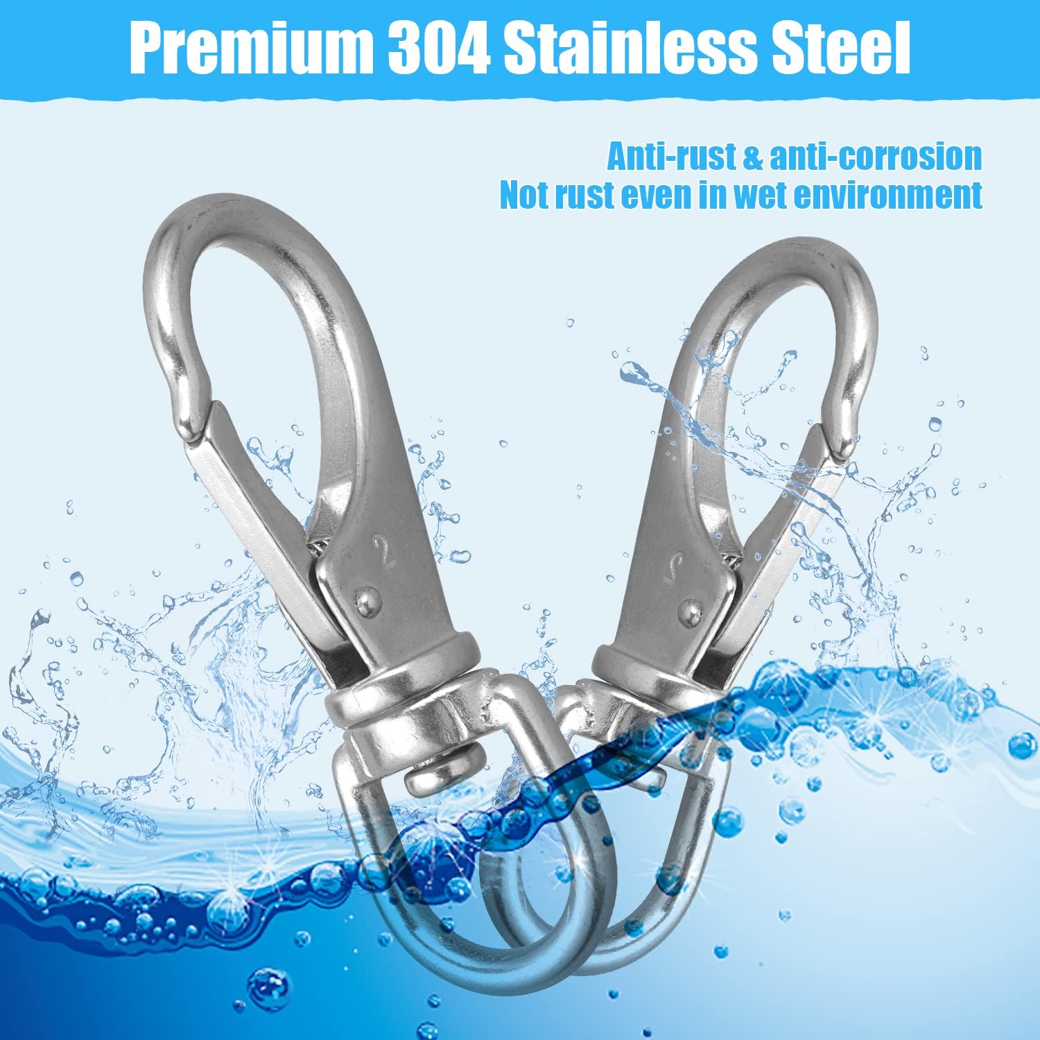 Mixiflor Stainless Steel Swivel Eye Snap Hook, 4 Pack (4 Inch) Swivel Snap Hook Flag Pole Clips, Rotating Diving Clips Spring Hooks for Flag Poles, Dog Leash, Key Chain, Boat Anchor Rope, Bird Feeder