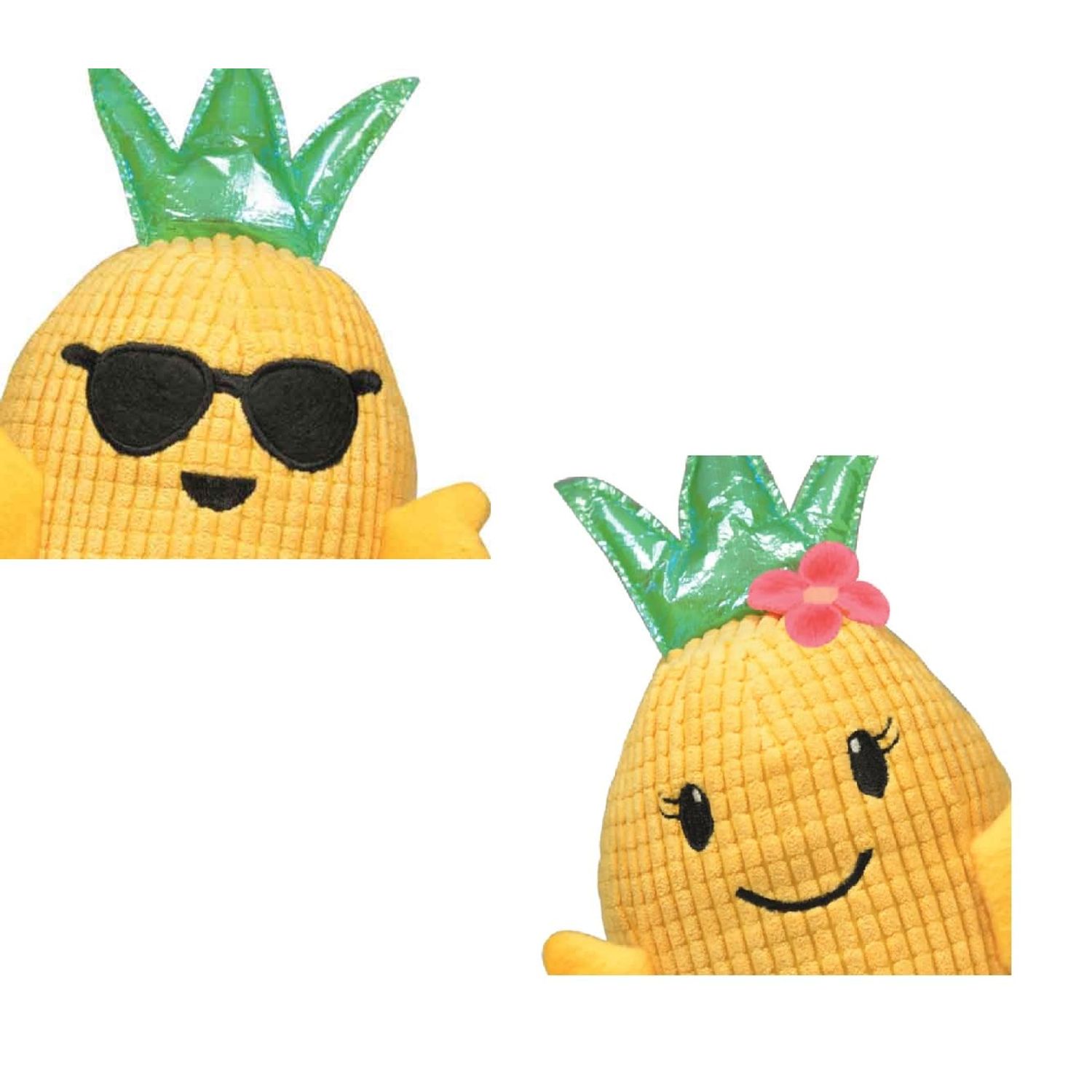Dog Toys 8 Inch Hawaiian Pineapple Soft Plush Squeaker Crinkle Choose Boy Girl or Set of Both (8 Inch Boy Pineapple)
