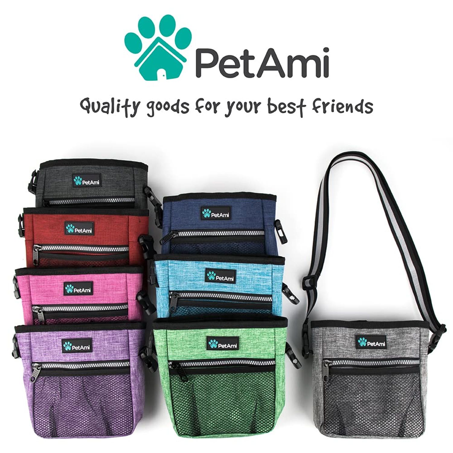 PetAmi Dog Treat Pouch, Pet Treat Pouch for Training, Dog Walking Bag Holder for Kibbles, Pet Food Toy, Dog Trainer Essentials Supplies, Poop Bag Dispenser, 3 Ways to Wear (Purple)