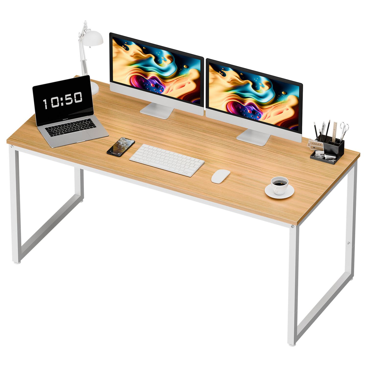55" Modern Computer Desk Study Workstation Home Office Desk for Bedroom Natural