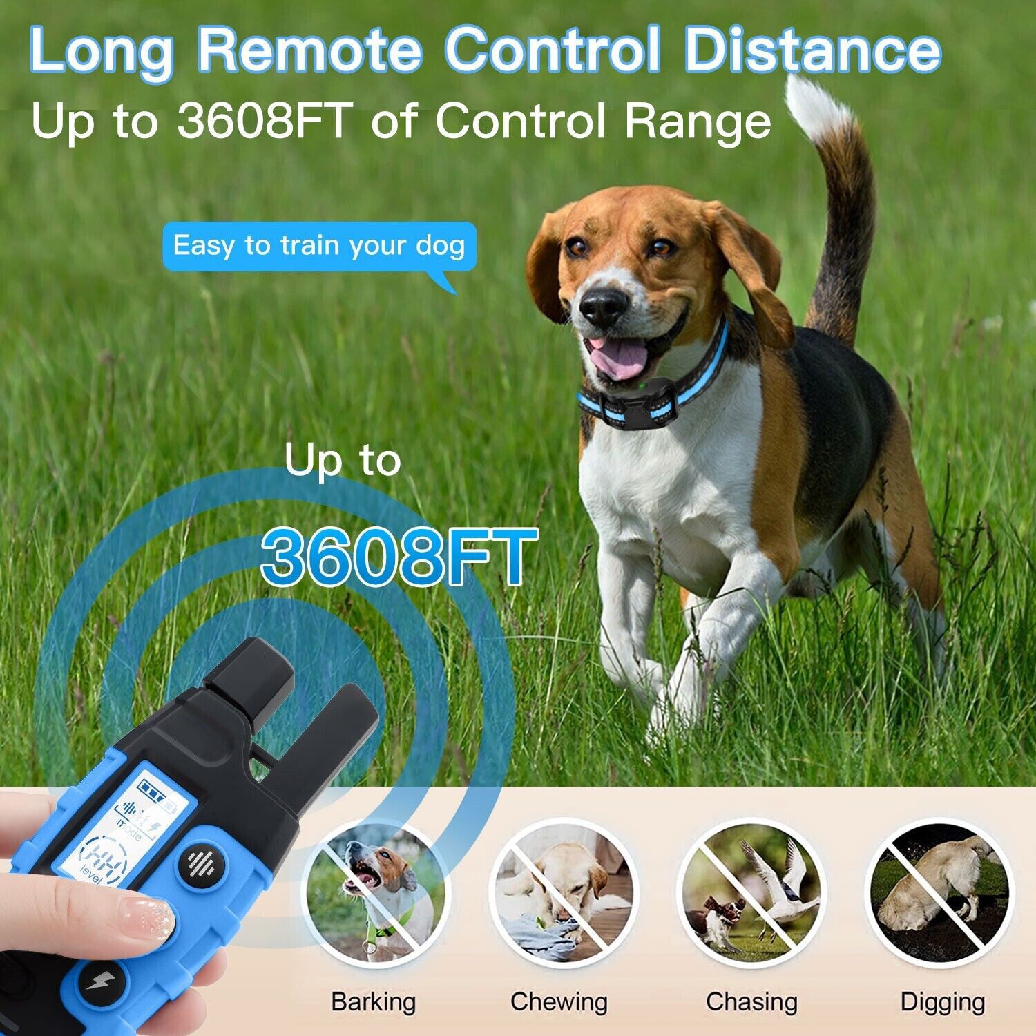 Dog Pet Training Collar Rechargeable Waterproof Electric Anti Bark Shock 3300 FT