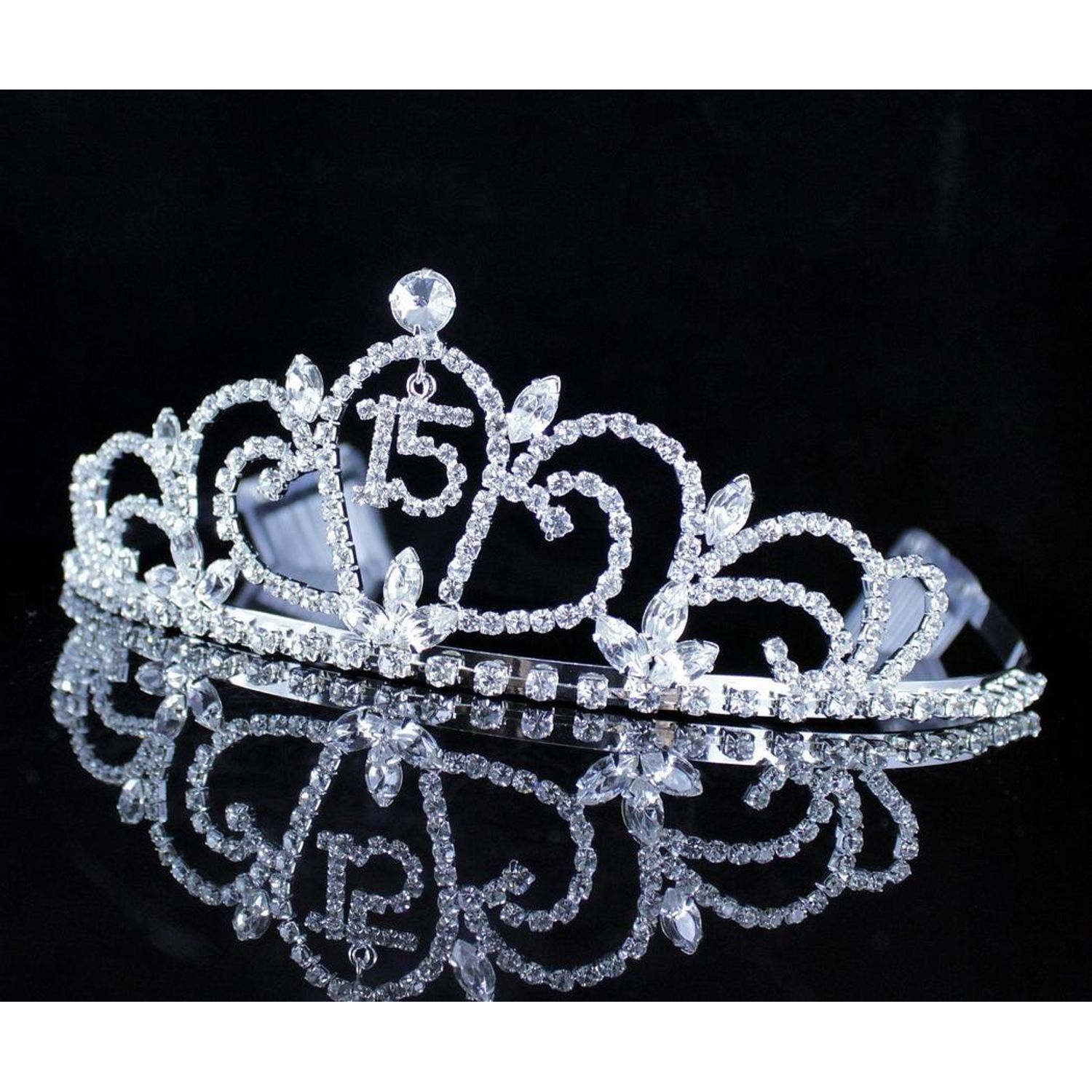 Quinceanera Sweet 15 Fifteen Clear White Austrian Rhinestone Crystal Crown With Hair Combs Headband Headpiece Princess Girl's 15th Birthday Party T990 (White/Silver)