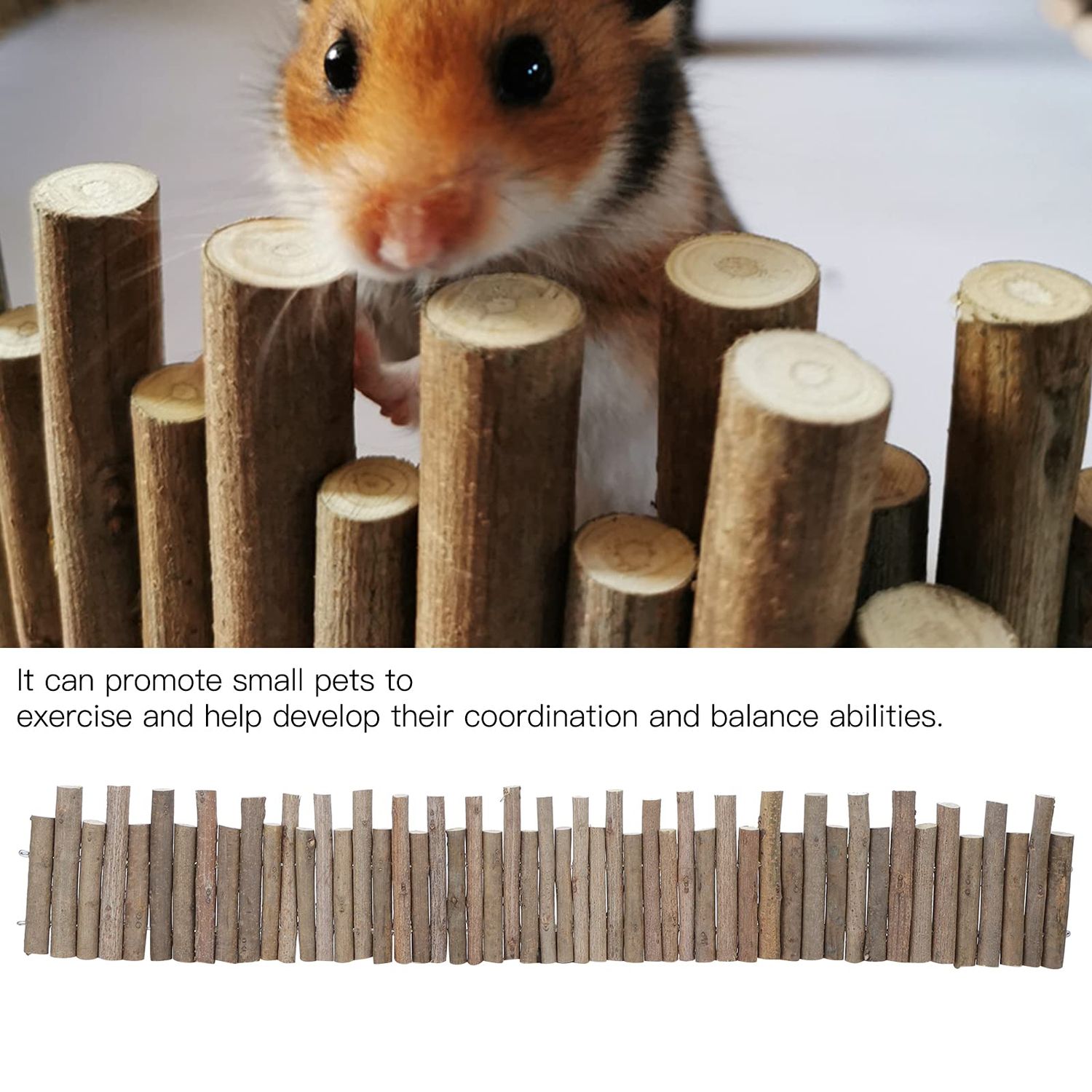 Haosie Flexible Hamster Wooden Bridge, 11.8In Hamster Fence, Hamster Cage Decor And Platforms, Hamster Cage Accessories (11.8In)
