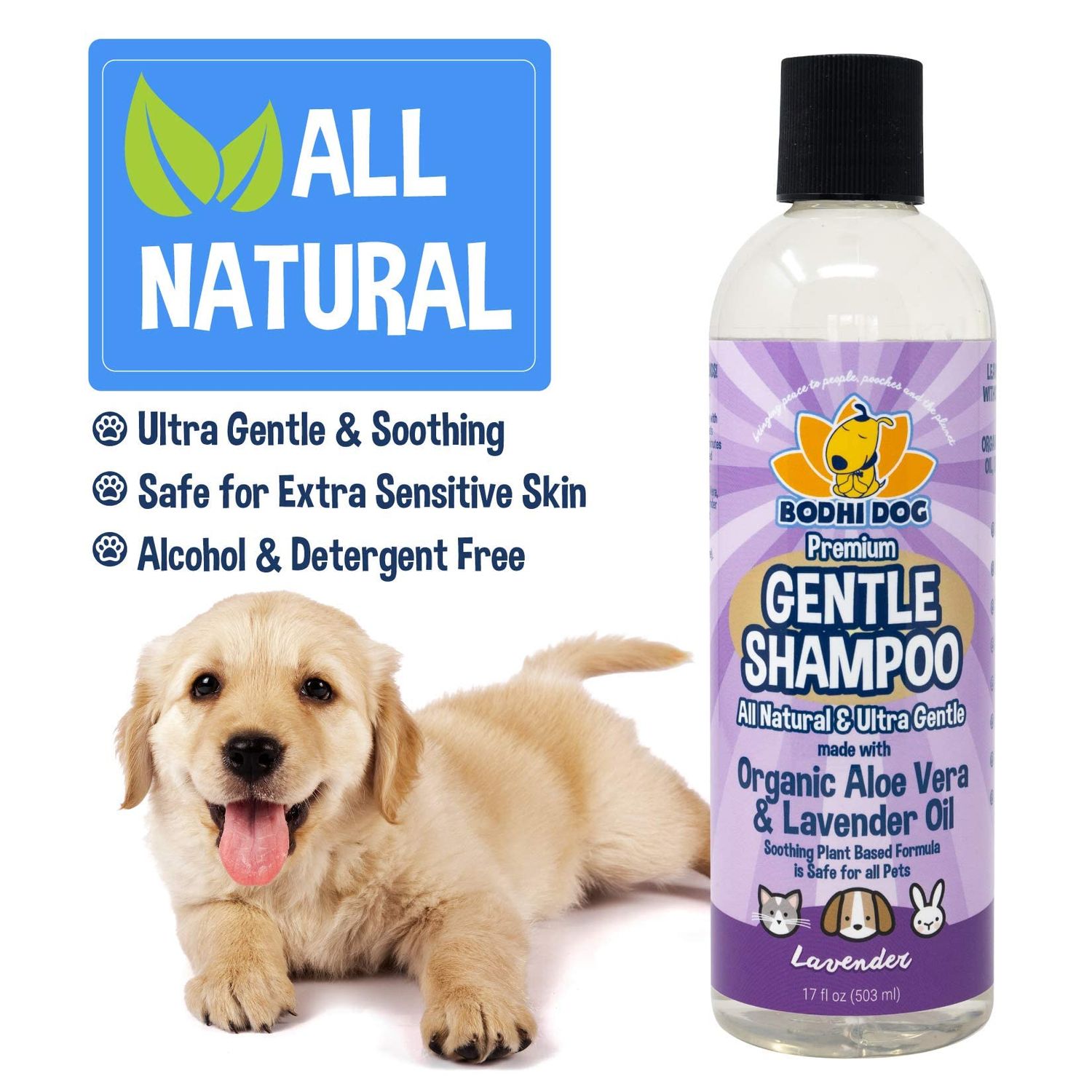 Bodhi Dog Premium Gentle Shampoo - Soothing, Ultra-Gentle Puppy Shampoo with Aloe Vera & Lavender Oil - Natural Moisturizing Pet Wash for Puppies, Dogs & Cats (17 Fl Oz)
