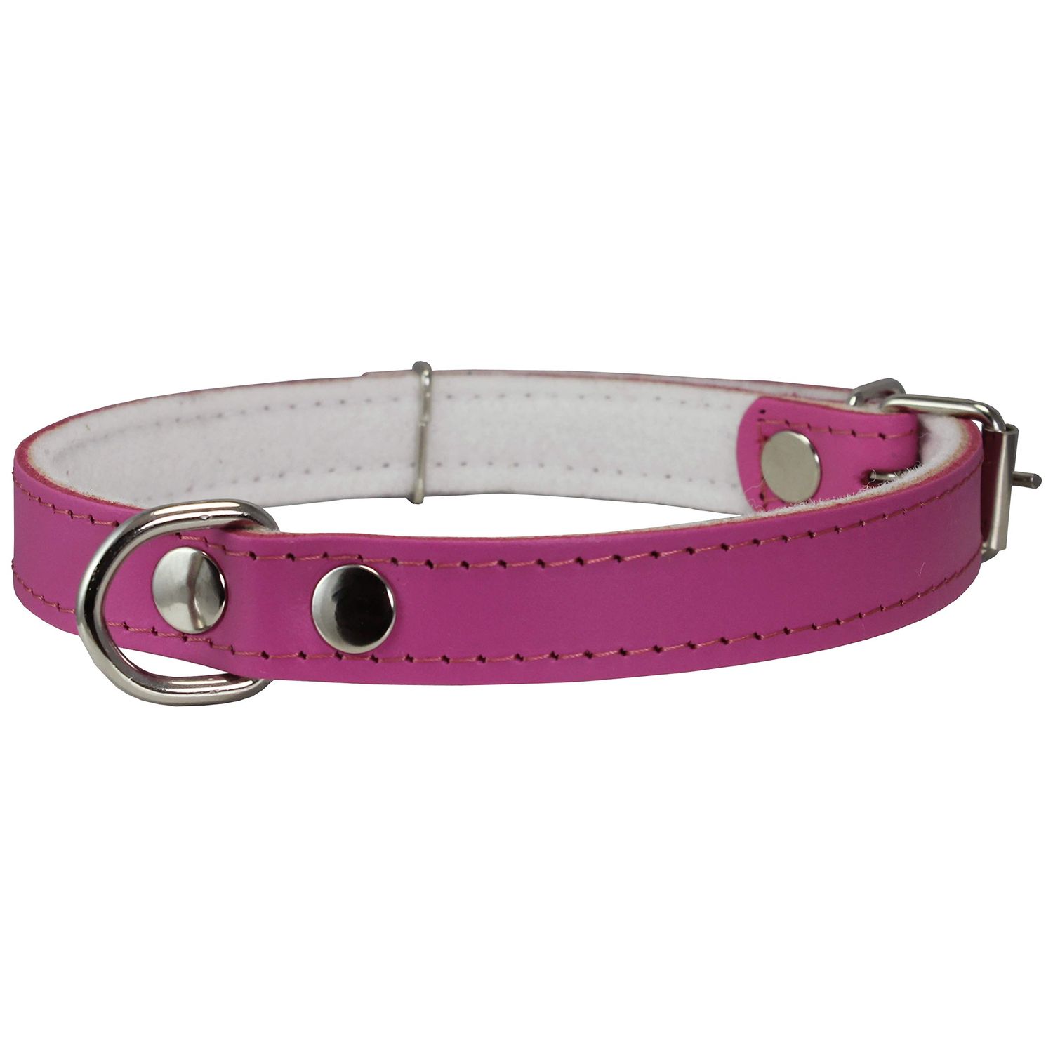 Dogs My Love Genuine Leather Felt Padded Dog Collar (14.25"-18" Neck; 3/4" Wide, Pink)