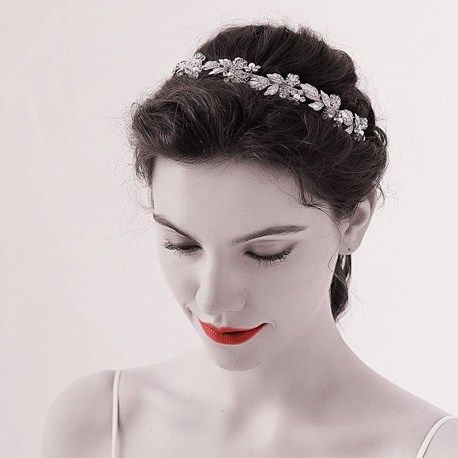 SINIDE Bridal Headpiece Handmade Wedding Headband, Rhinestone Pearl Wedding Hair Accessories, Silver Wedding Tiara for Women, Ladies, Flower Girl Hair Vine