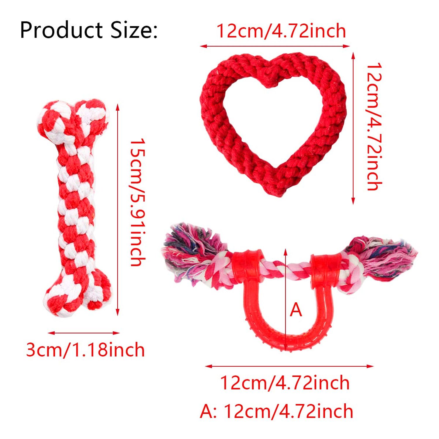 Vehomy 3Pcs Dog Valentine's Day Toys Dog Rope Toys for Dog Teeth Cleaning I Shape Heart Shape U Shape I Love You Valentine's Day Cotton Rope Puppy Chewing Toys for Small Medium Pet Dogs