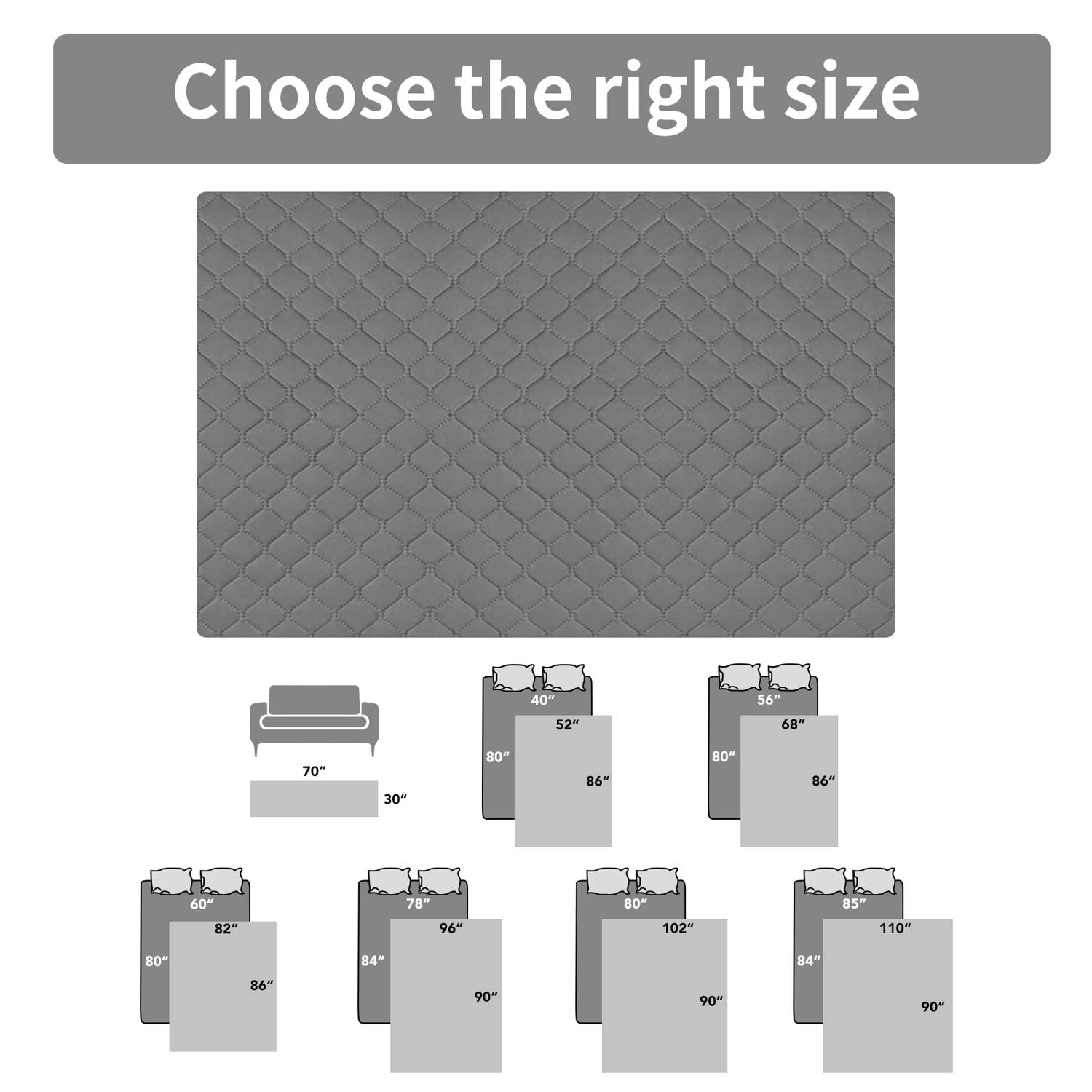 Easy-Going 100% Waterproof Dog Bed Cover Reversible Leak Proof Couch Cover Washable Sofa Cover Furniture Protector Blanket for Pets Kids Children Dog Cat (52x86 Inch, Gray/Light Gray)