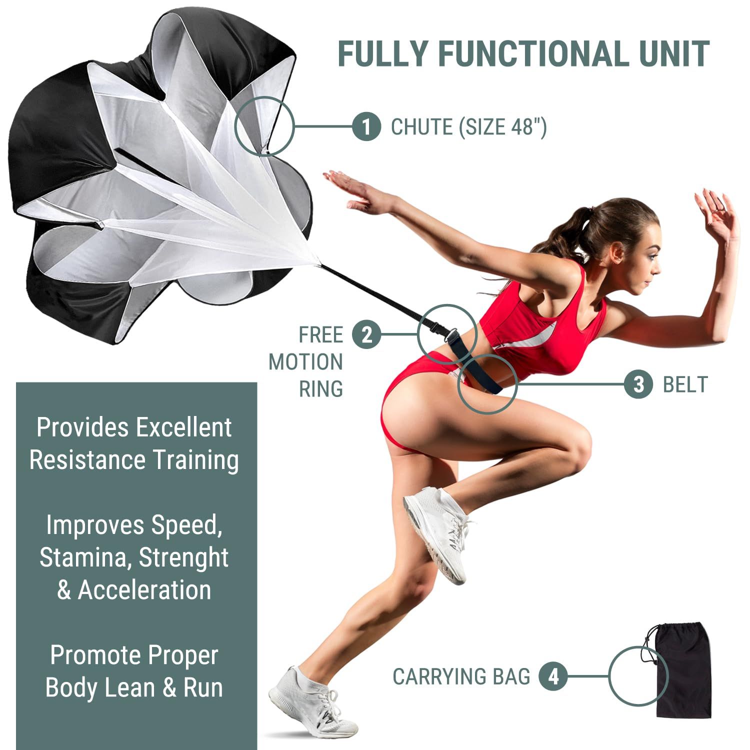 BULLETSHAKER Running Parachute Speed Training 54'' Inch Agility Training Equipment, Speed Chute Resistance Parachute for Speed and Acceleration Training