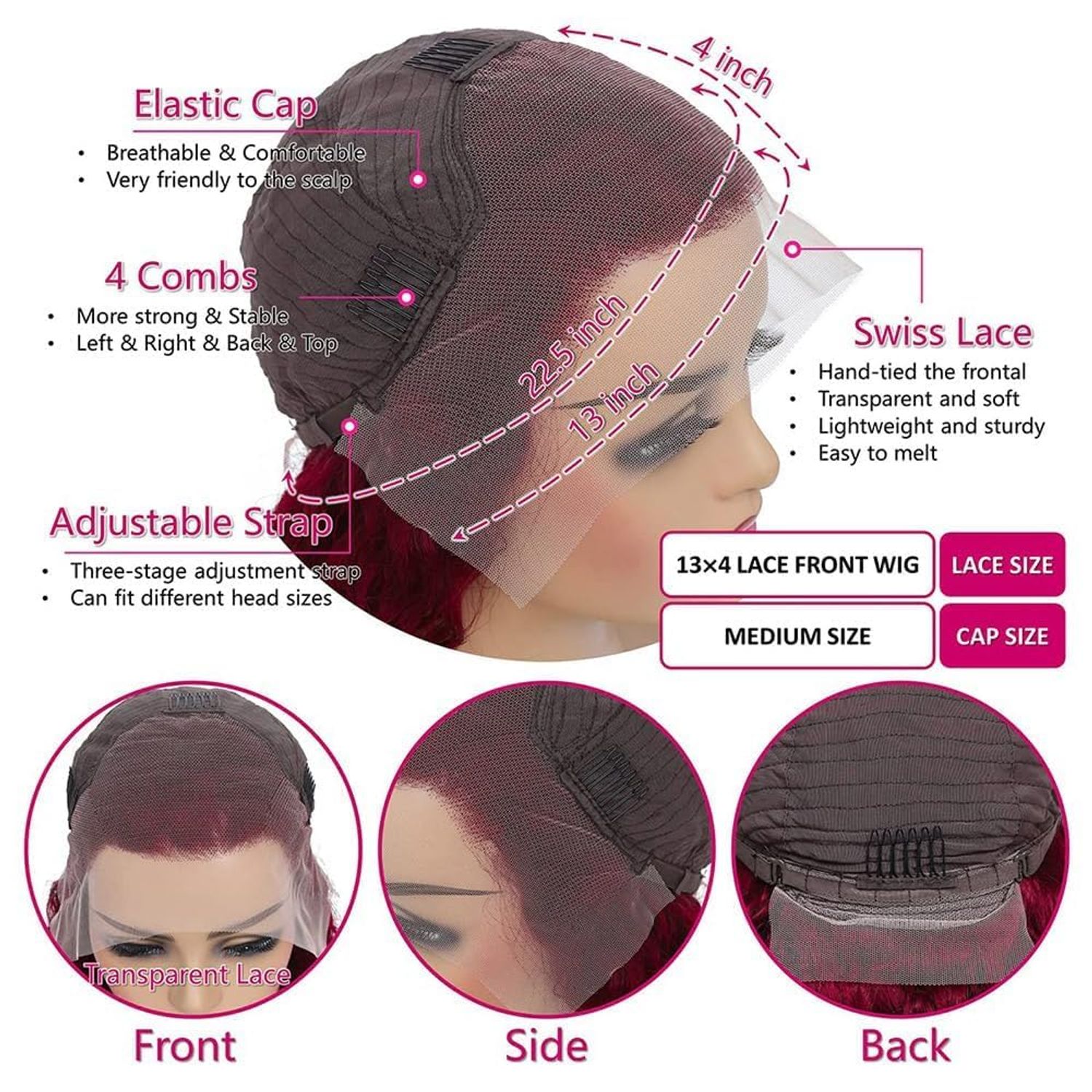 Burgundy Lace Front Wigs Human Hair Pre Pluck180% Density Glueless Wigs Human Hair Pre Plucked 13x4 99j Red Wigs Human Hair Curly Lace Front Wigs For Black Women (28 inch)