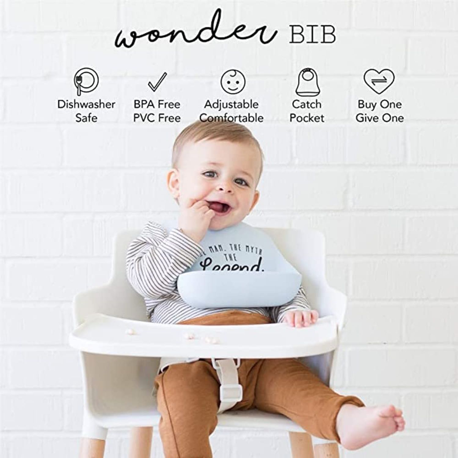 Bella Tunno Wonder Bib – Waterproof Silicone Bibs for Boys & Girls, Non-toxic & BPA Free Silicone Baby Bibs & Toddler Bibs with Adjustable Neck, Easy to Clean (Baby Bro)