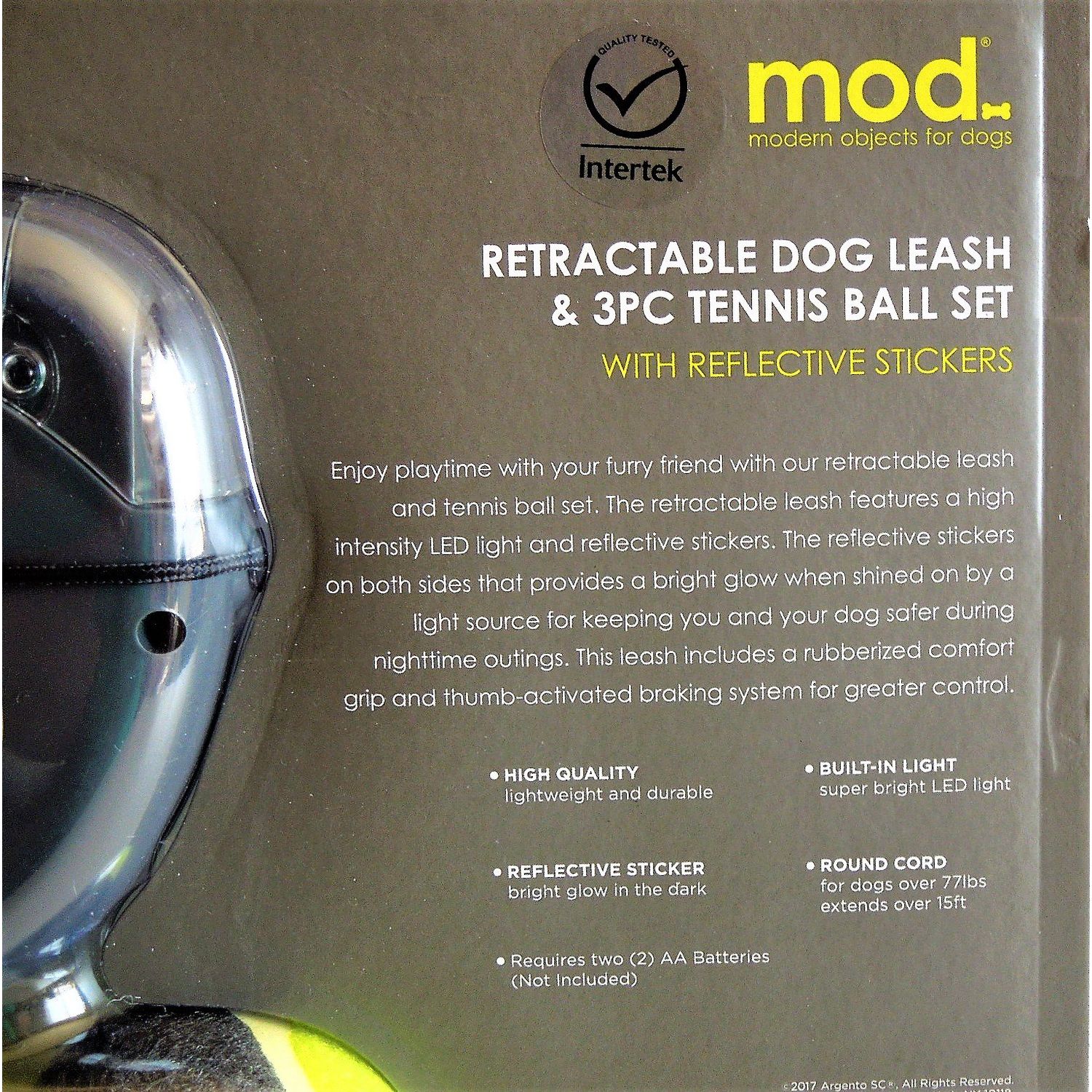 15ft Retractable Dog Leash & 3pc Tennis Ball Set with Reflective Stickers