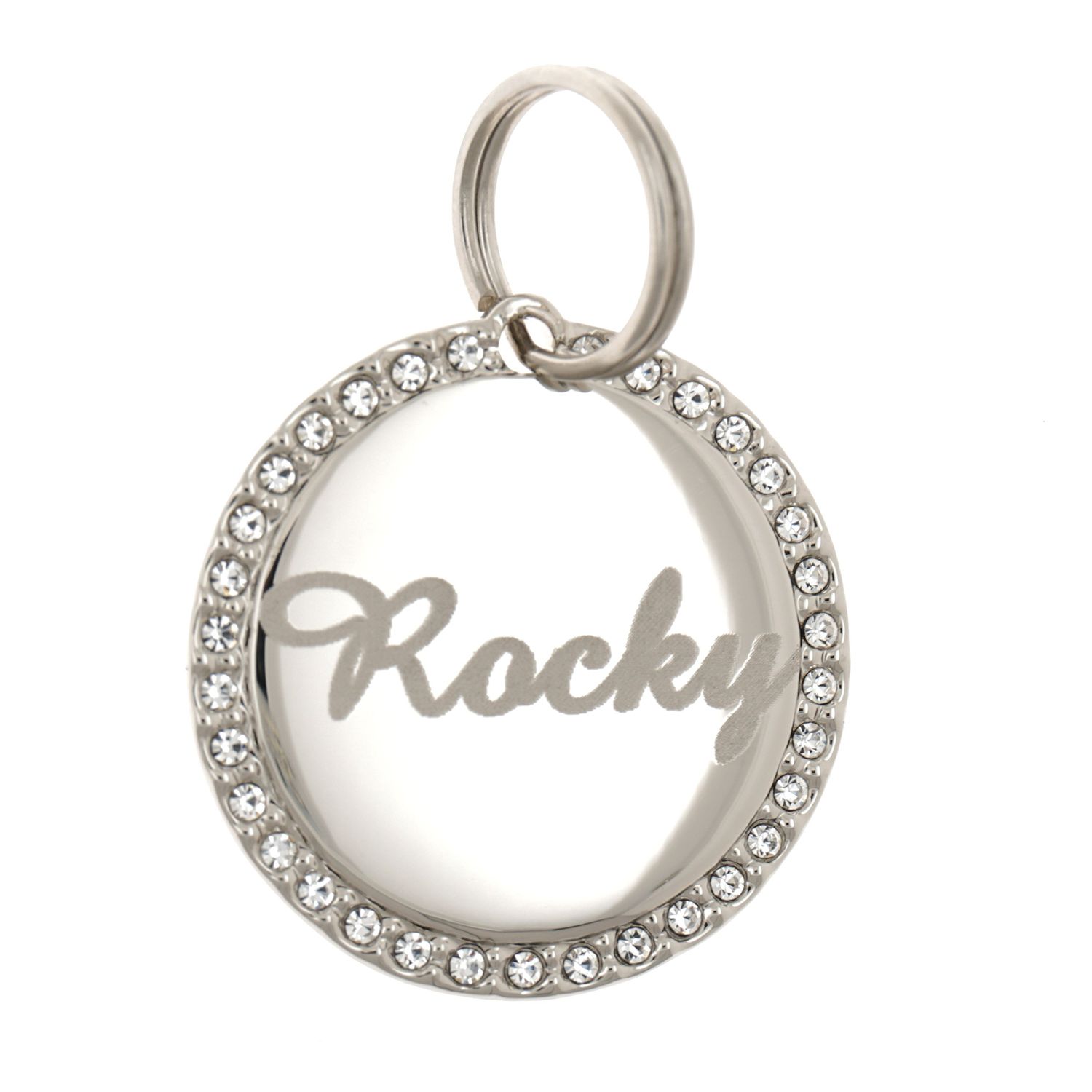 Yippo Accessories Custom Engraved Personalized Round Stainless Steel Diamante Rhinestones Dog Cat Pet ID Tag