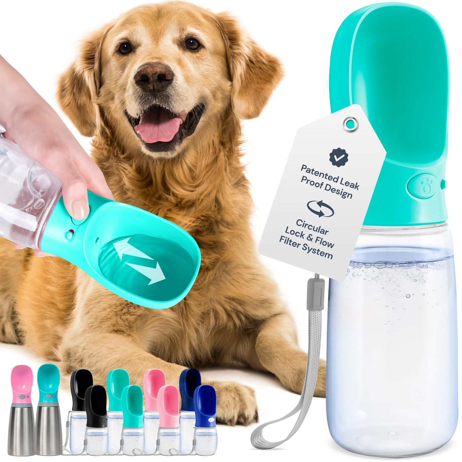 MalsiPree Lightweight Dog Travel Bottle - 19 oz, Blue Portable Dog Water Dispenser with Bowl - Food Grade Plastic - Pet Water Bottle