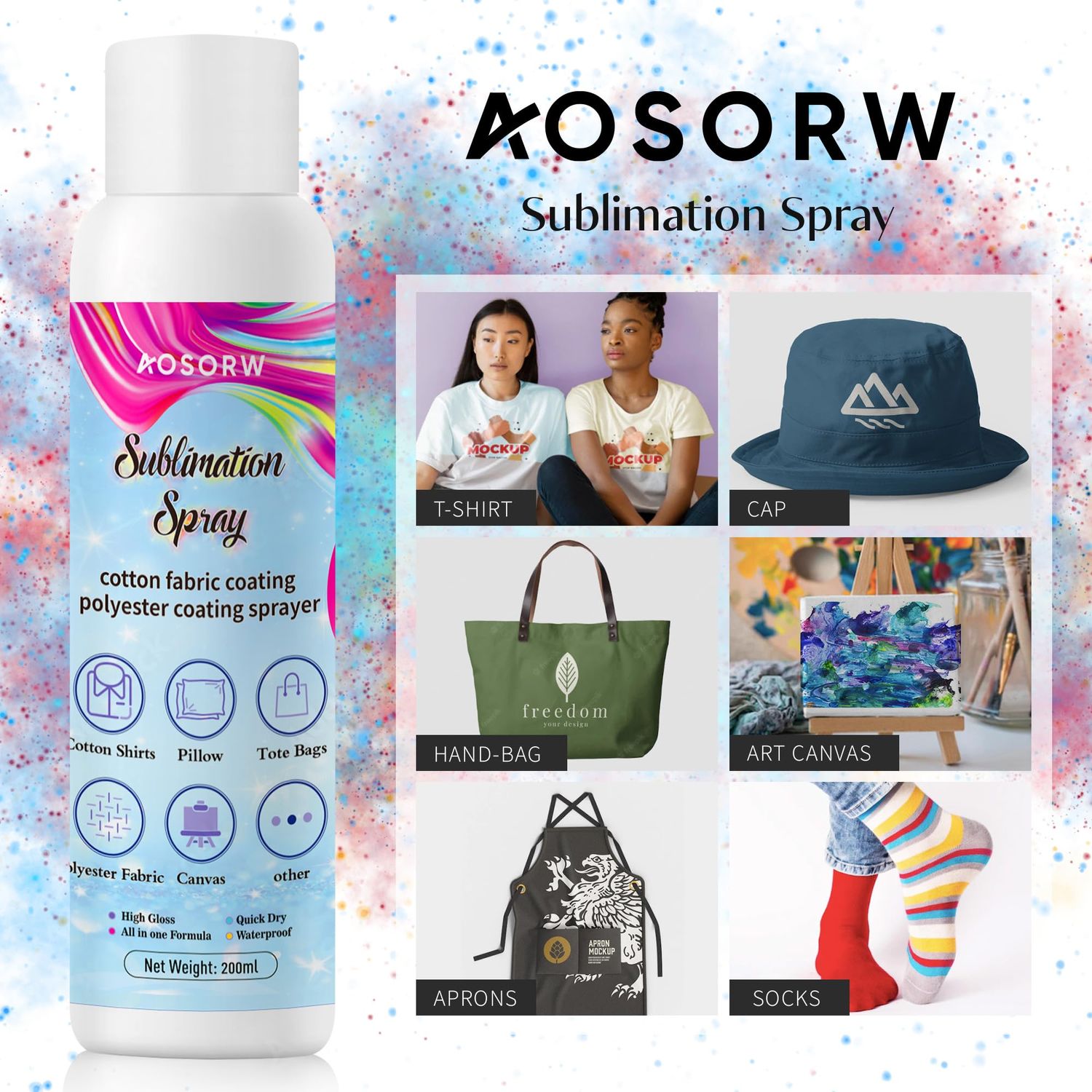 AOSORW Sublimation Spray for Cotton Shirts: Sublimation Coating Supplies for T-Shirts Canvas Polyester (6.76 oz / 200 mL)