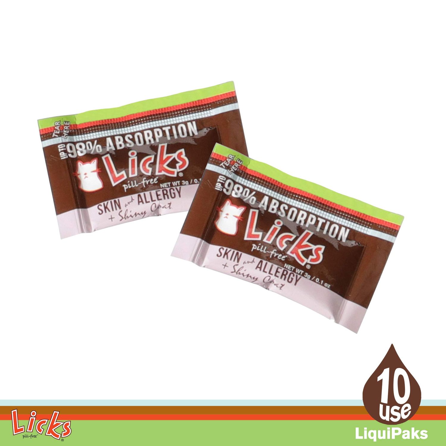 Licks Pill-Free Cat Skin & Allergy - Omega 3 Allergy Relief - Cat Vitamins & Supplements for Itchy Skin - Turmeric Supplement - Gel Packets - 30 Use