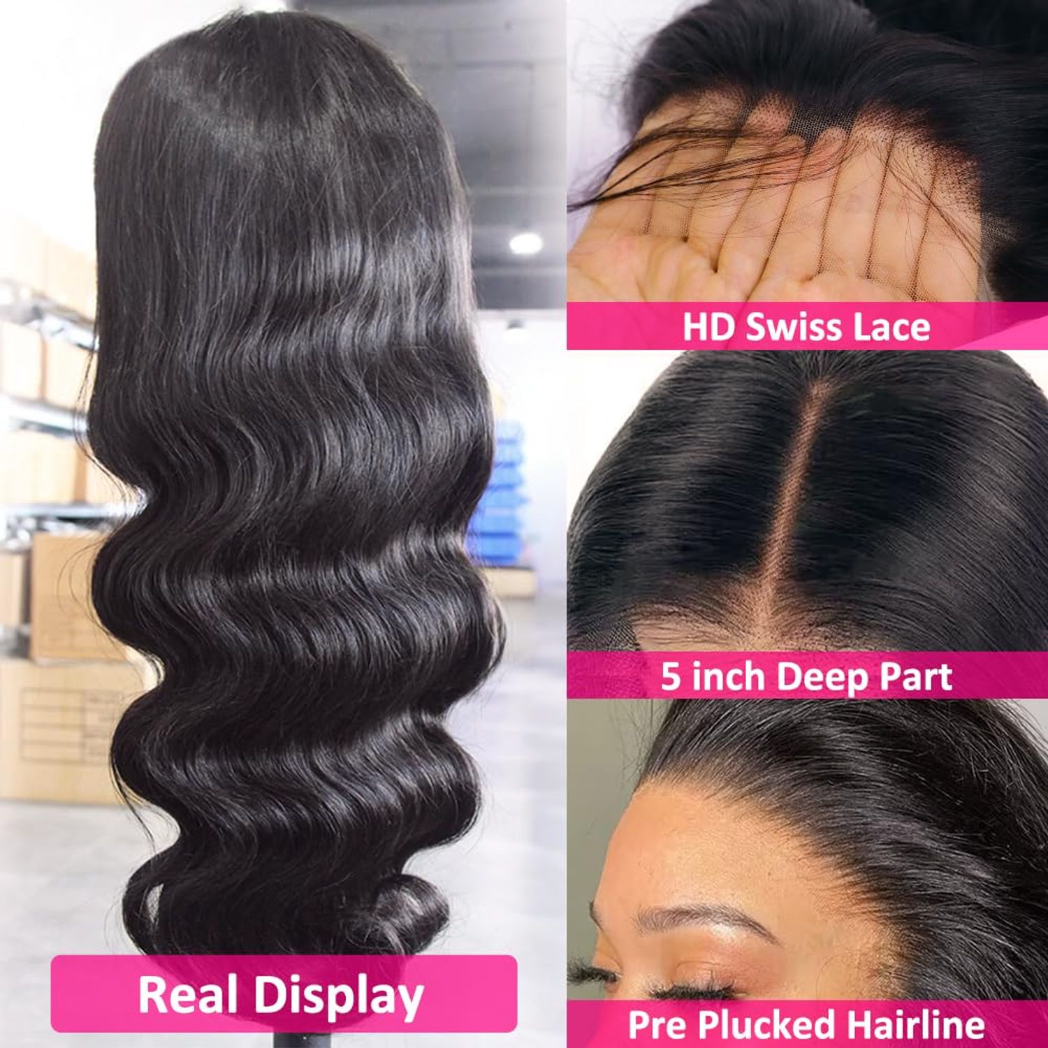 Wingirl 220 Density HD Lace Front Wigs Pre Plucked 13x4 Transparent Body Wave Lace Frontal Wig with Baby Hair 12A Glueless Wigs for Women Black Color 24 Inch
