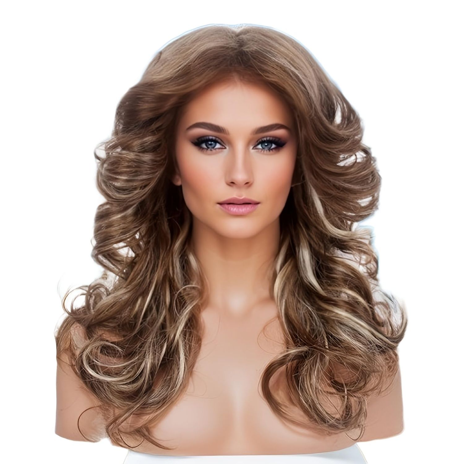 Baiansyy 70s Feathered Wigs Disco Wigs for Women Synthetic Hair Heat Resistant Fibre Hair Full Wigs for Halloween Retro Cosplay Costume Daily Party Wig (Brown Hightlight)