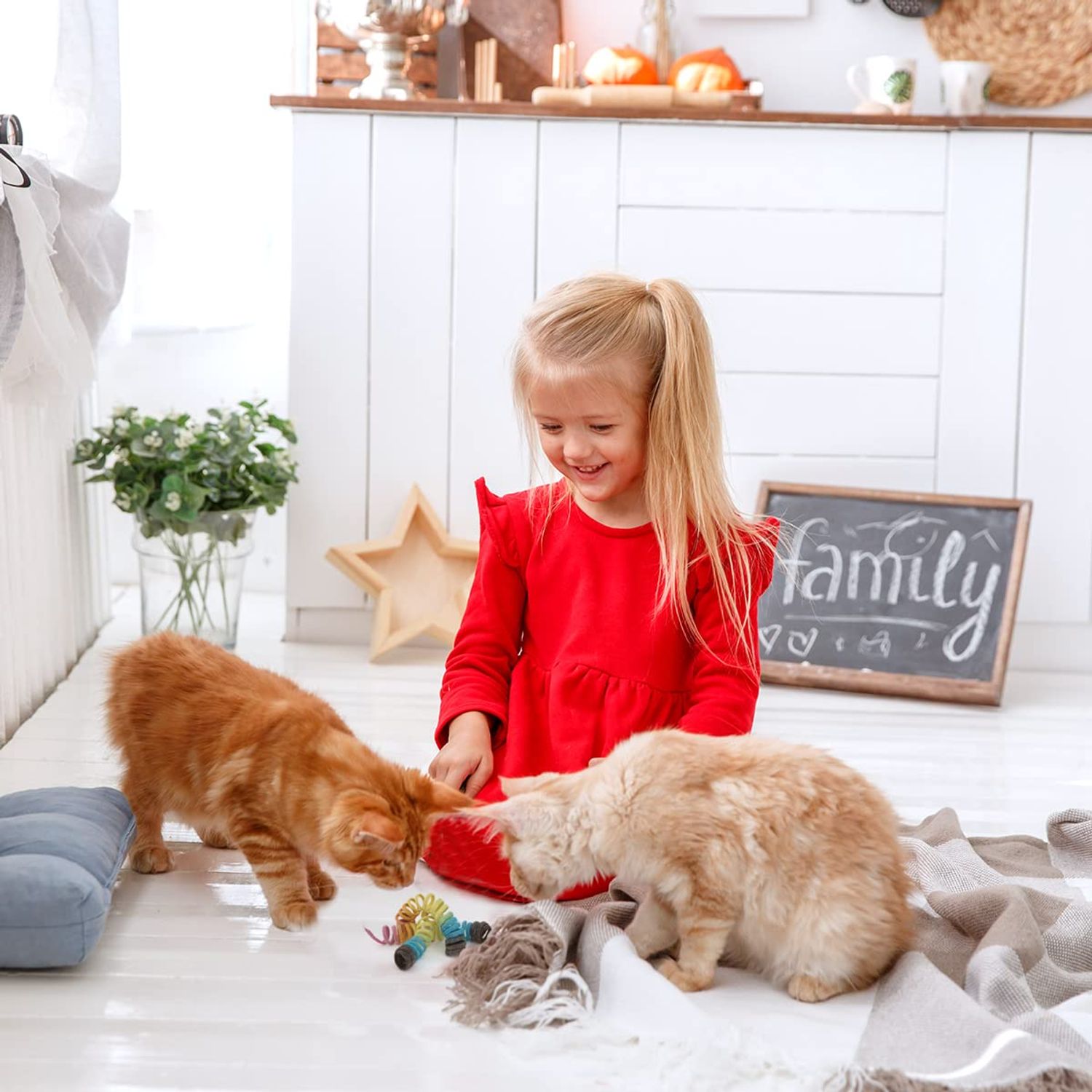 Glaciart One Felt Spring Cat Toy – 3 Pcs Soft Fuzzy Enrichment 100% Natural Wool Toy - Interactive Stretchable Play Cat Toy Set - Safe for Pets, Non-AZO Colored Dyes - 30” Long