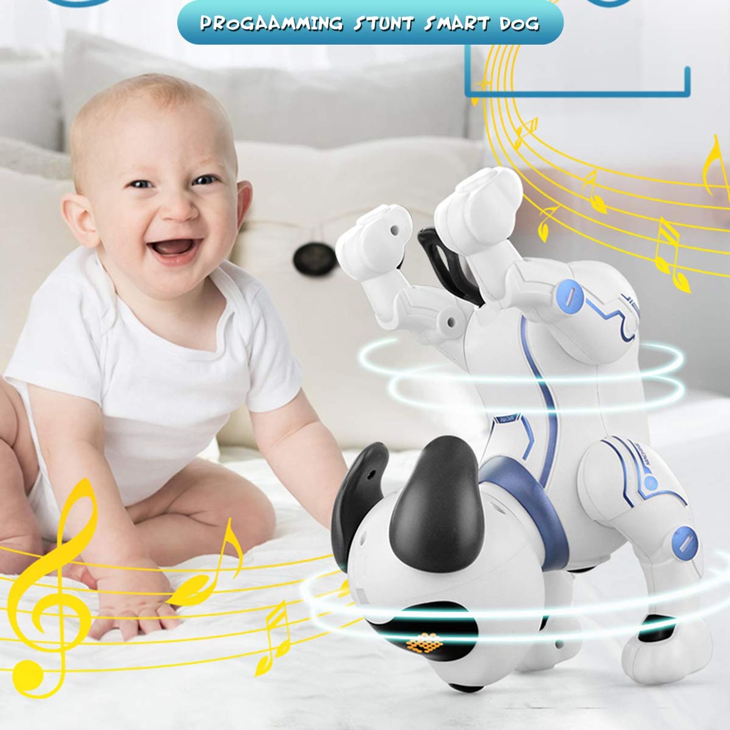 Fisca RC Robot Dog Toy - Voice Control Electronic Stunt Puppy for Kids 6-10 Years Old
