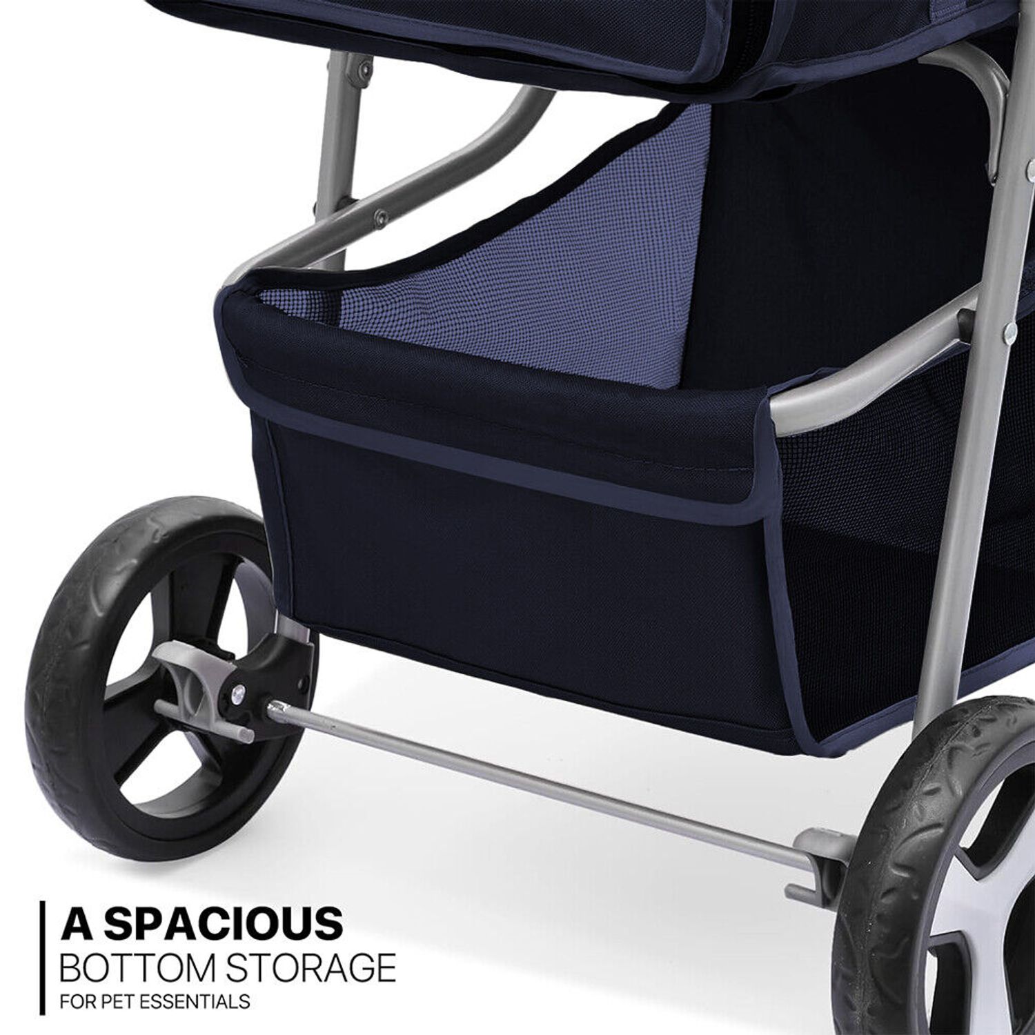 Foldable Pet Stroller fr Cats &Dogs 3 Wheels Carrier Cart w/Cup Holder Navy Blue