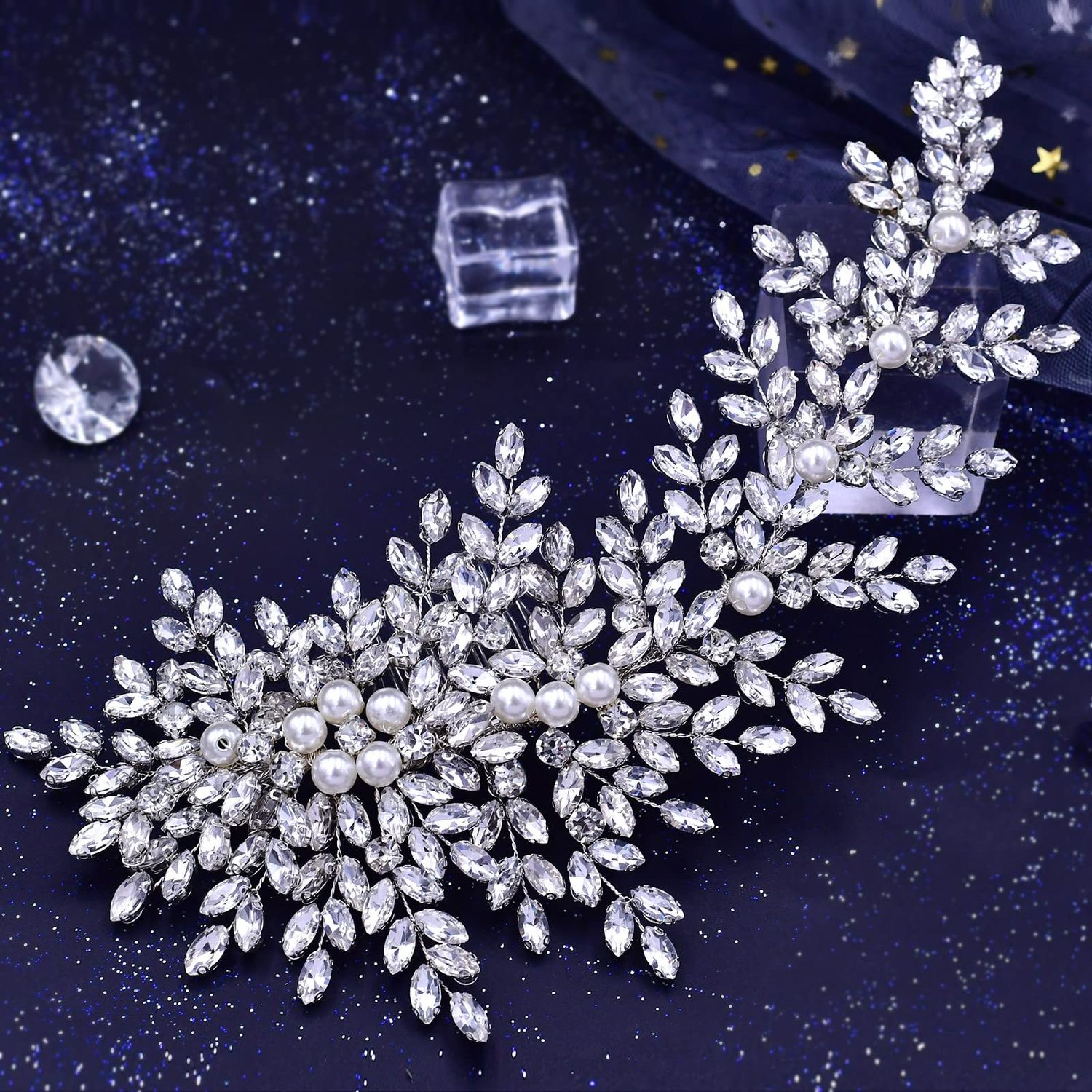 AMORARSI Crystal Wedding Hair Comb Bridal Hair Accessories Pearl and Rhinestone Bridal Side Combs for Women and Girls （Silver）