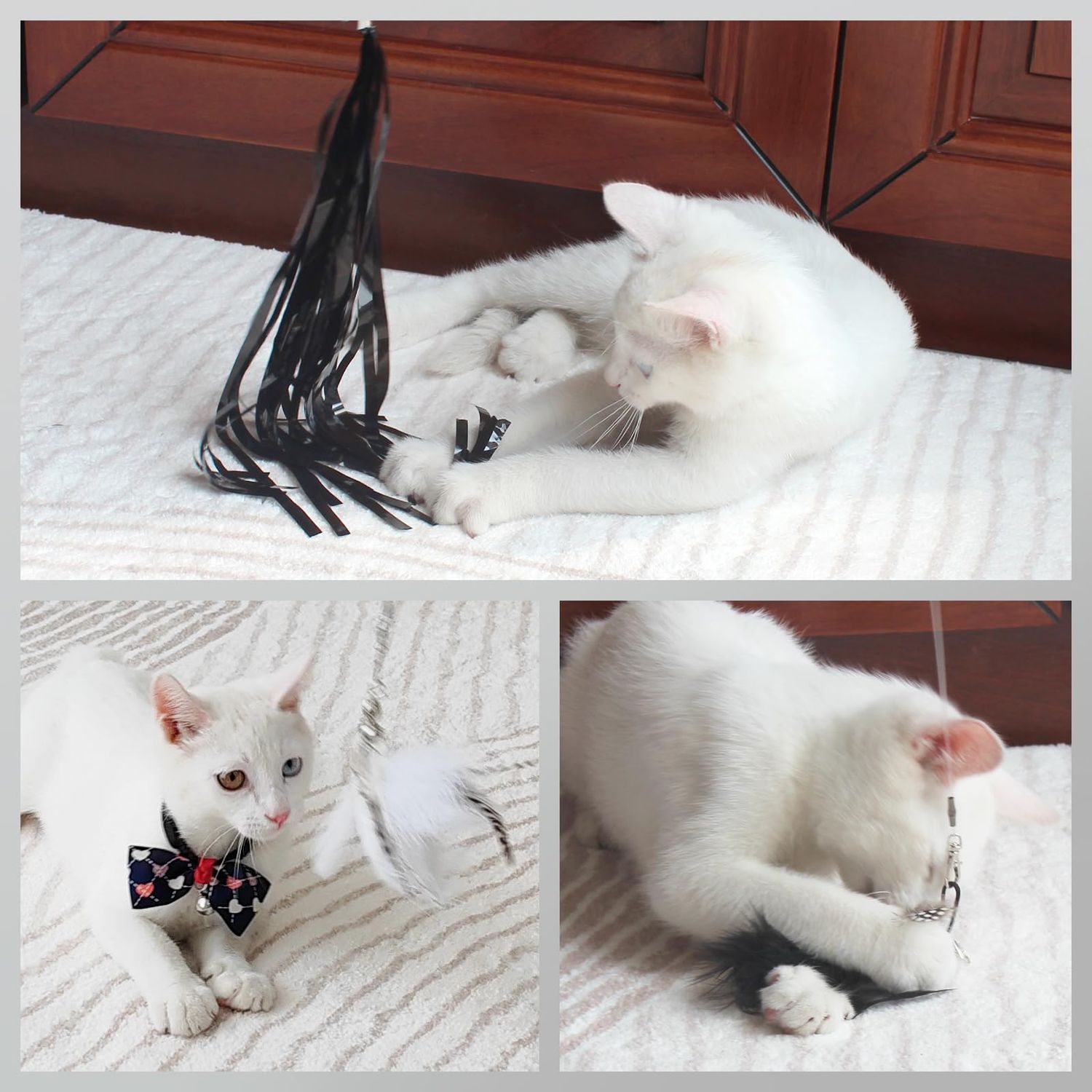SONGWAY Cat Wand Toys for Indoor Cats - Cat Feather Toys with Retractable Cat Stick and 6 PCS Fairy Cat Teaser Toy Refills, Butterfly Tassel Plush Cat Toys Interactive, Black