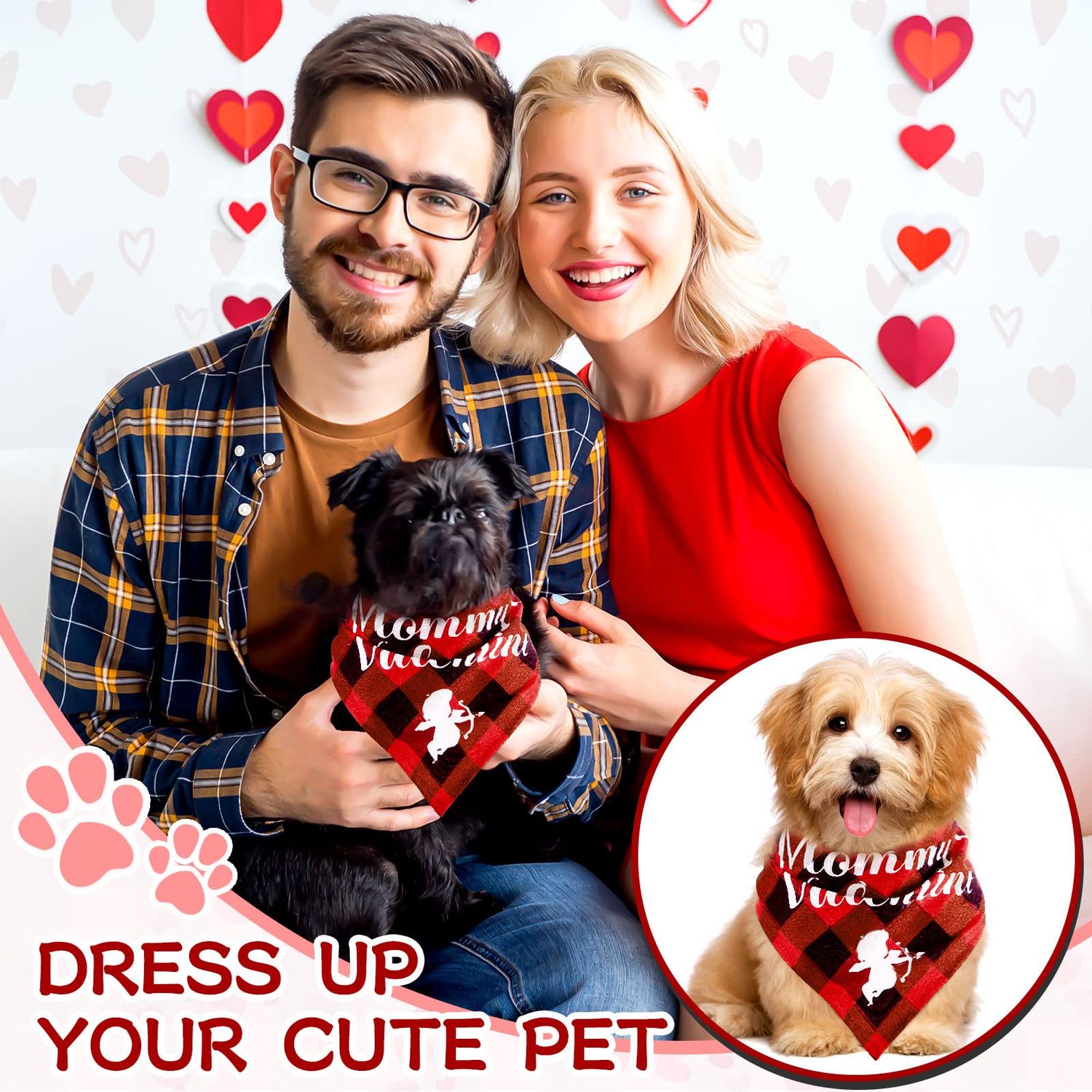 Weewooday 2 Pieces Valentines Day Dog Bandana Buffalo Plaid Valentine Scarf Red Black Checked Puppy Bandanas for Pets Dogs Cats Accessories