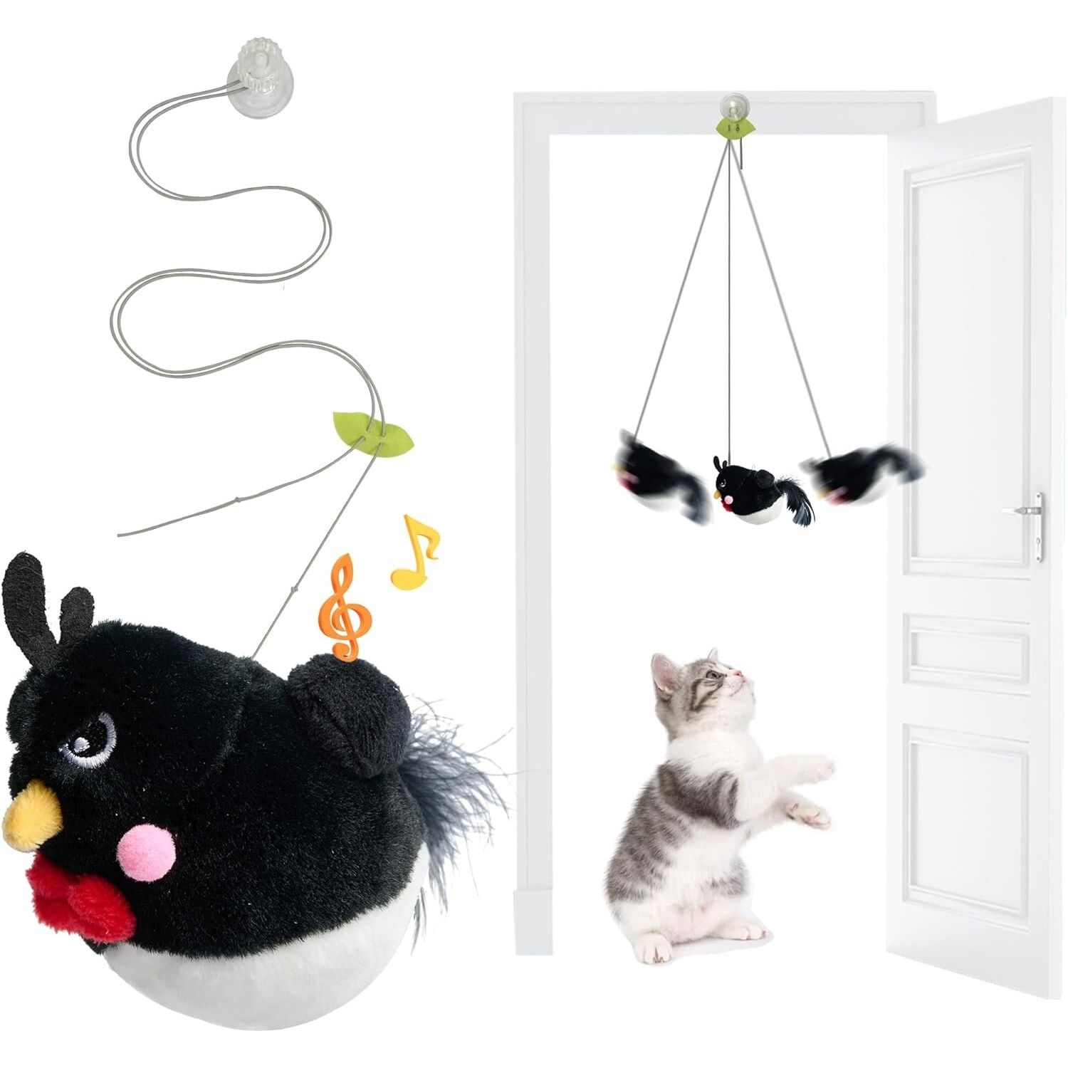 Chirping Bird Cat Toys Hanging Interactive Cat Toys  (1 pc Black)
