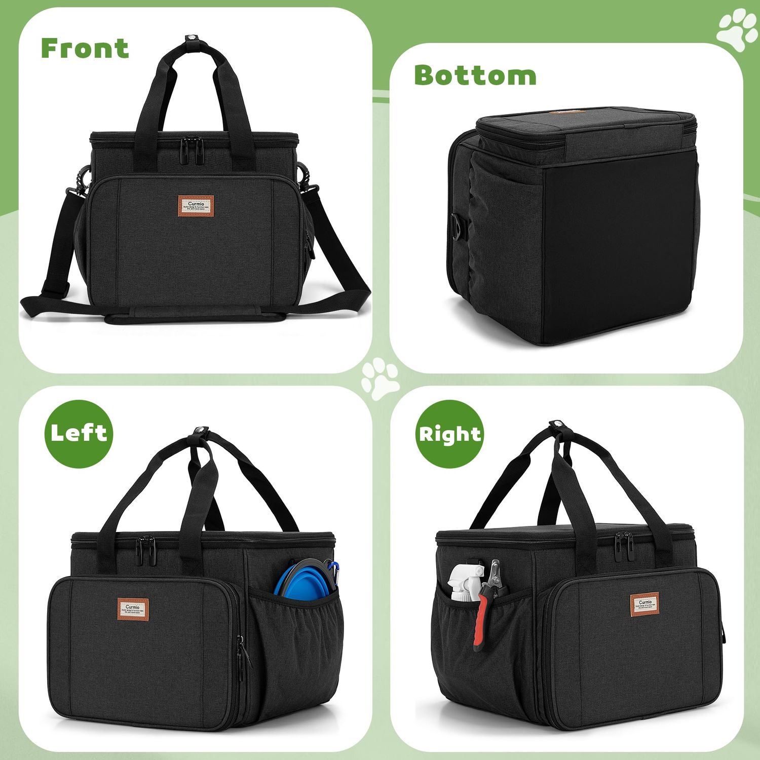 CURMIO Pet Grooming Tote Bag, Pet Grooming Supplies Organizer for Cat Dog grooming kit, Pet Supplies Storage Bag for Dog Cat Clippers, Brush, Scissors or Other Pet Care Supplies, Black (BAG ONLY)
