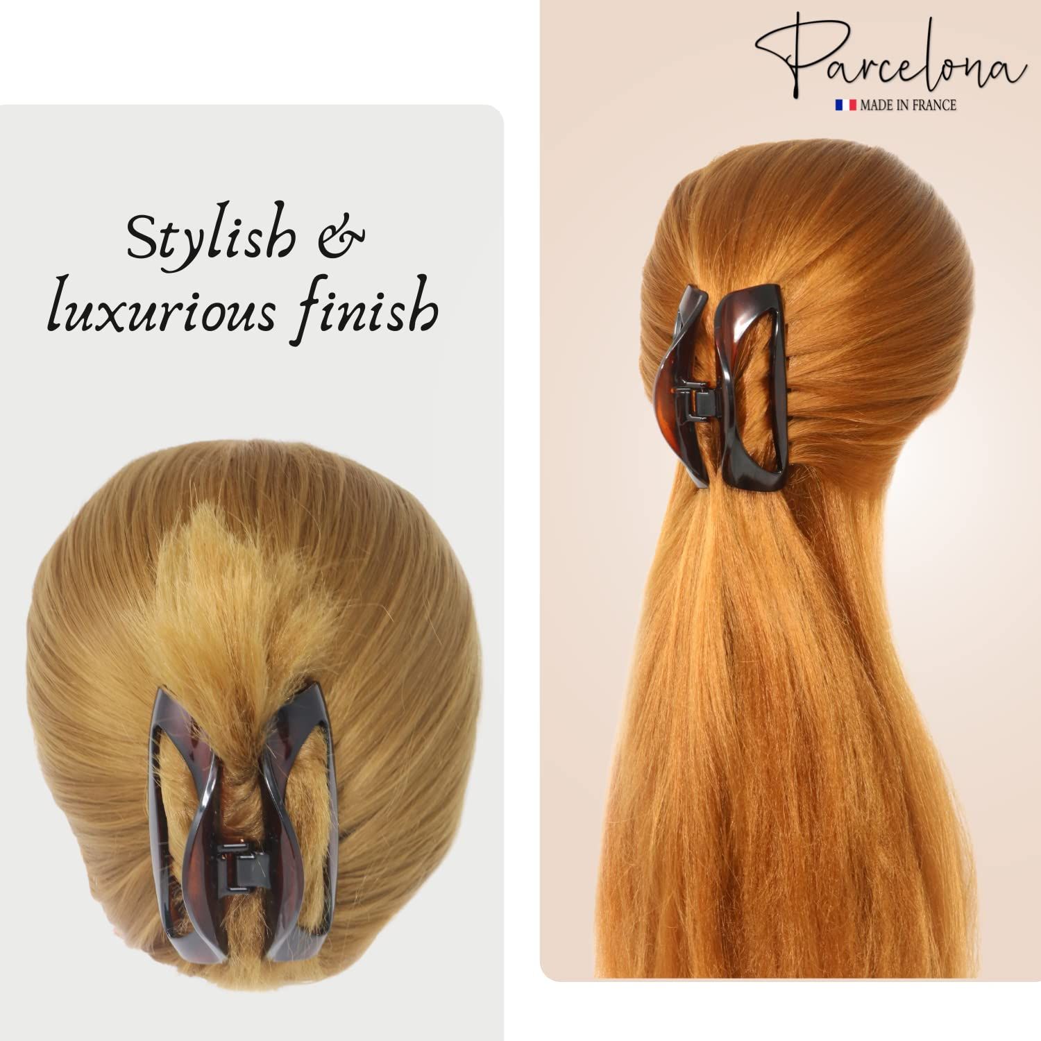 Parcelona French Vrille Medium 3.5" Celluloid No Slip Grip Volume Jaw Hair Claw Clips for Women and Girls, Made in France (Tortoise Shell)