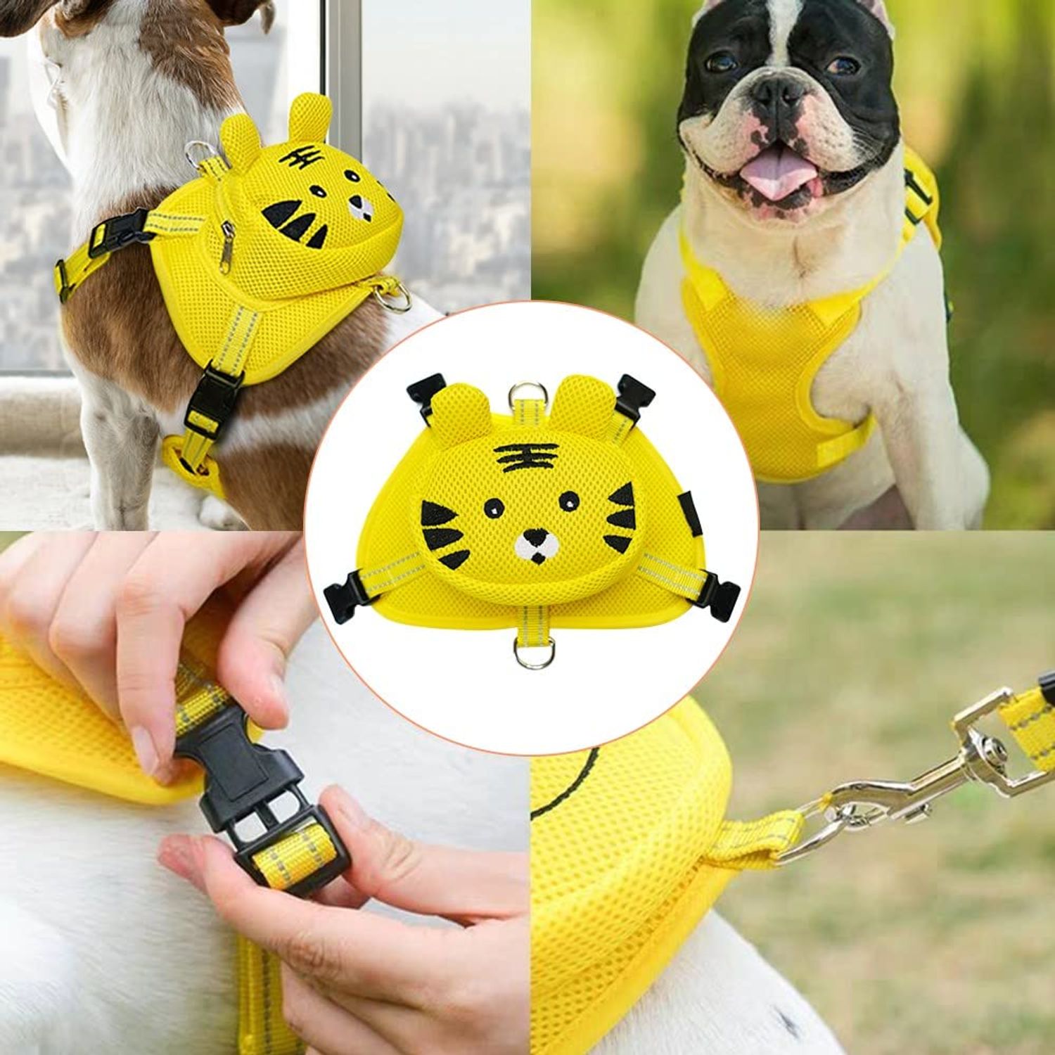 MiOYOOW Dog Harness Backpack, Breathable Pet Harness Vest Bag Cute Frog Pig Tiger Shape Lightweight Self Backpack for Pet Outdoor Training Walking Camping Hiking Travel