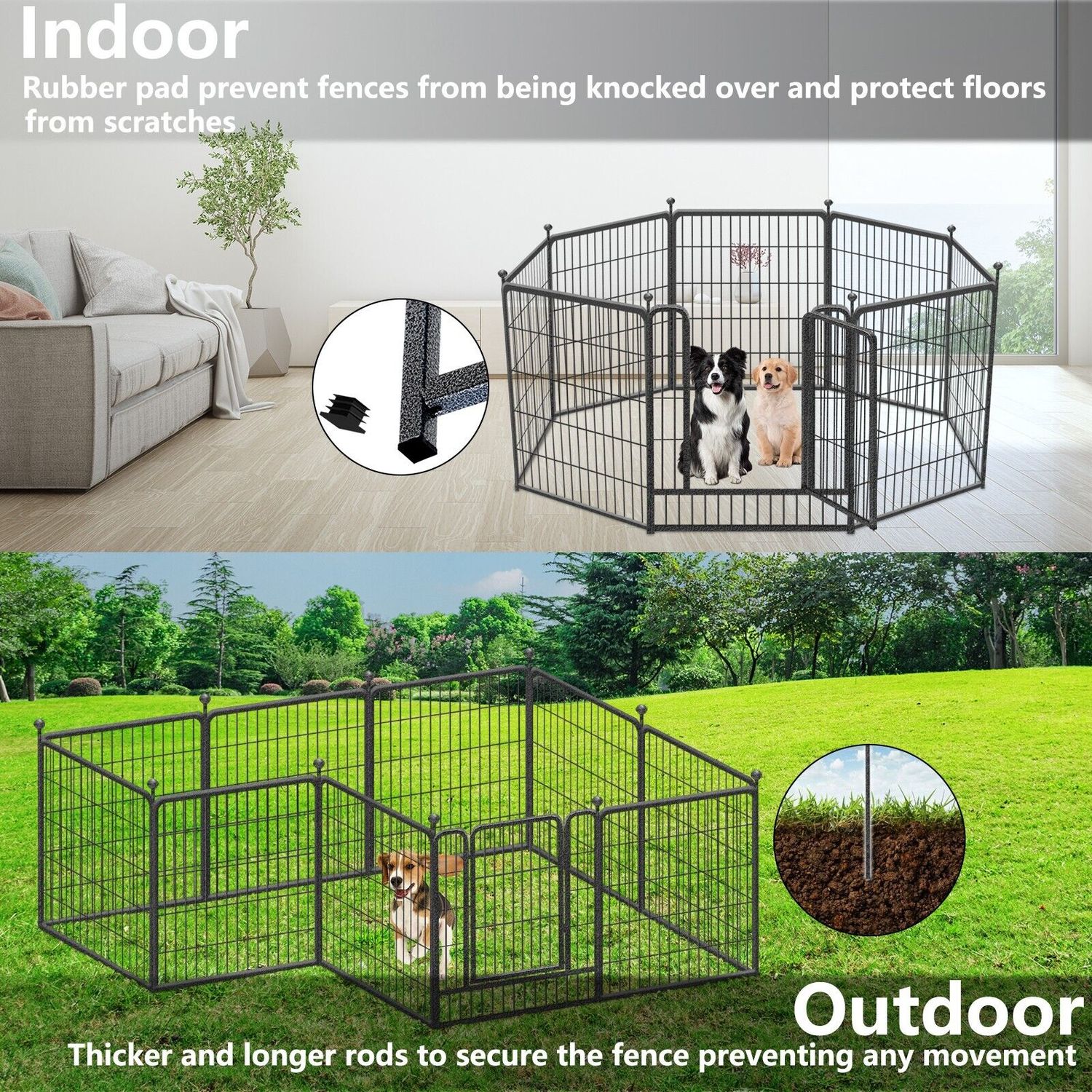 32 Inch Heavy Duty Dog Playpen 16 Panels Exercise Pen Pet Fence Cage with Door
