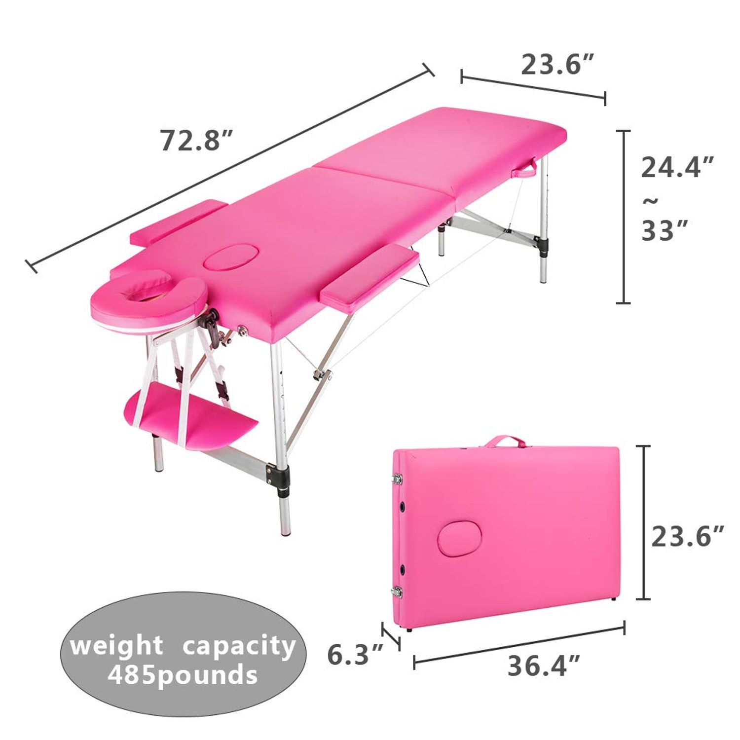 YYAO Massage Table 73 Inch Aluminum alloy Portable Height Adjustable 2 Fold Professional Massage Bed W/Carry Case Spa Bed Beauty Salon Bed