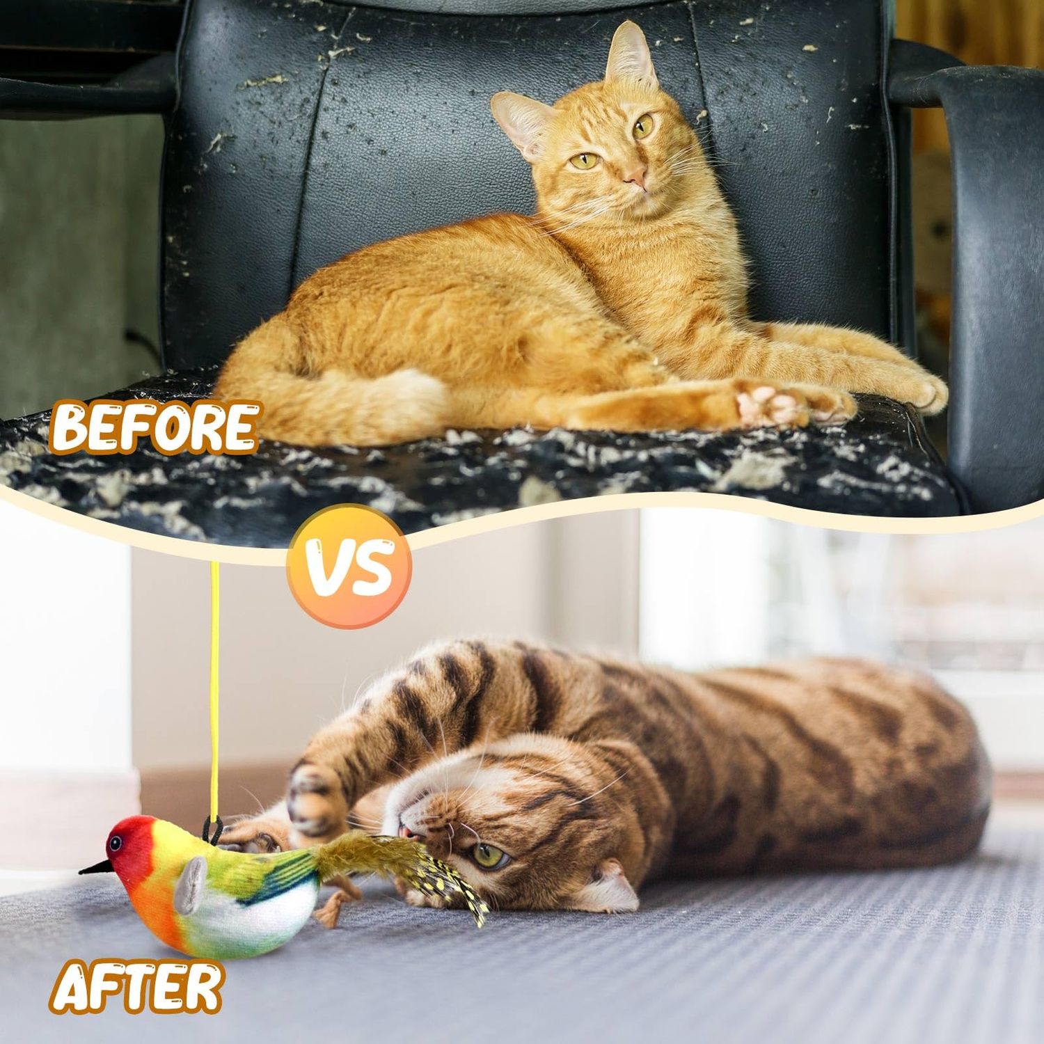 RattanView 5 Pcs Squeak Real Birds Interactive Cat Toys with Catnip,for Indoor Cats, with Chirping Birds Electronic Sound and Feather for Indoor Kitty Exercise