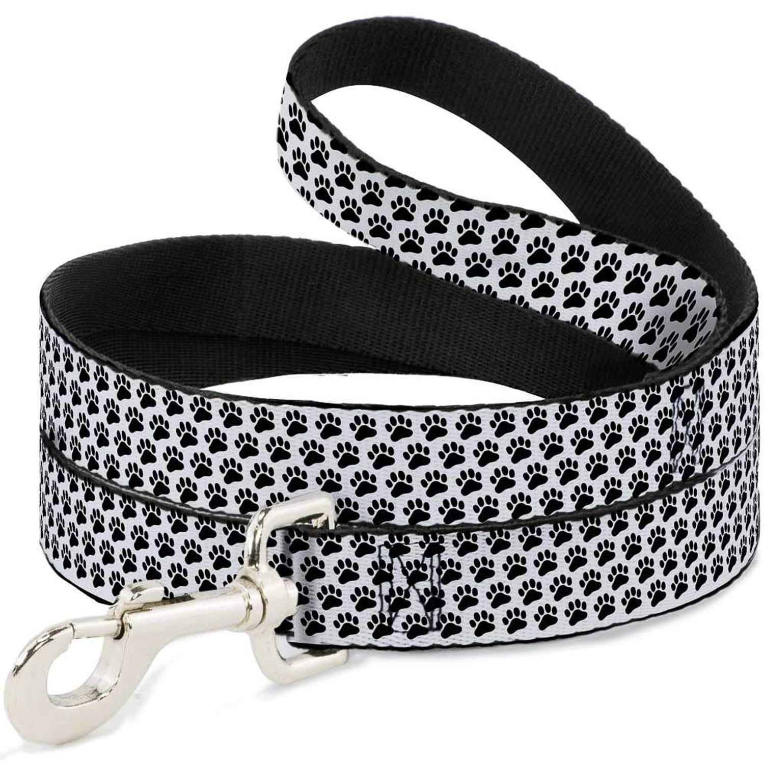 Dog Leash Paw Print White Black 4 Feet Long 0.5 Inch Wide