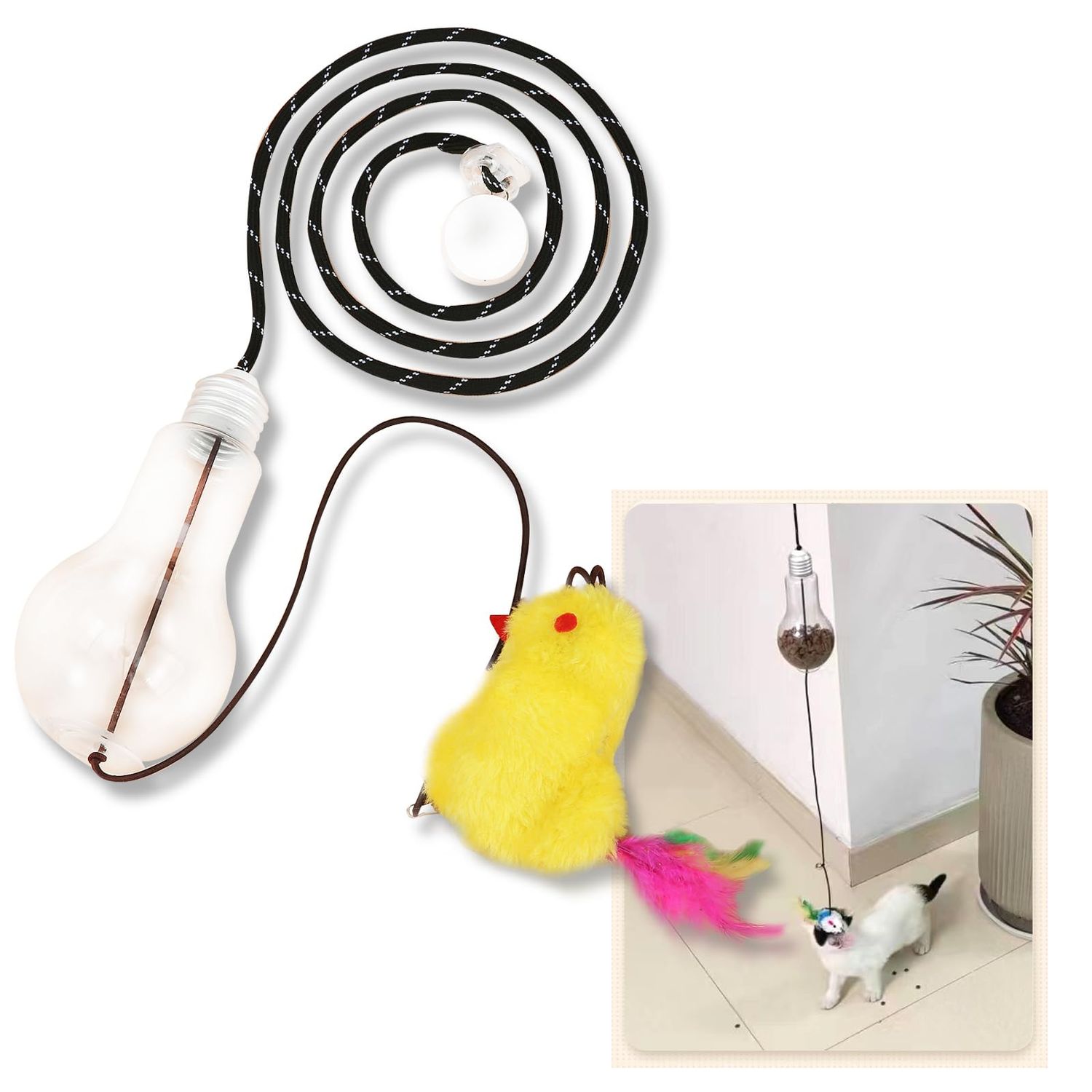 BOXTOHEART Cat Treat Dispenser with A Stimulating Chick Toy for Bored Cats, Interactive Door Hanging Cat Toy for Indoor Cats, Mental Stimulation, Healthy Eating (Chick)
