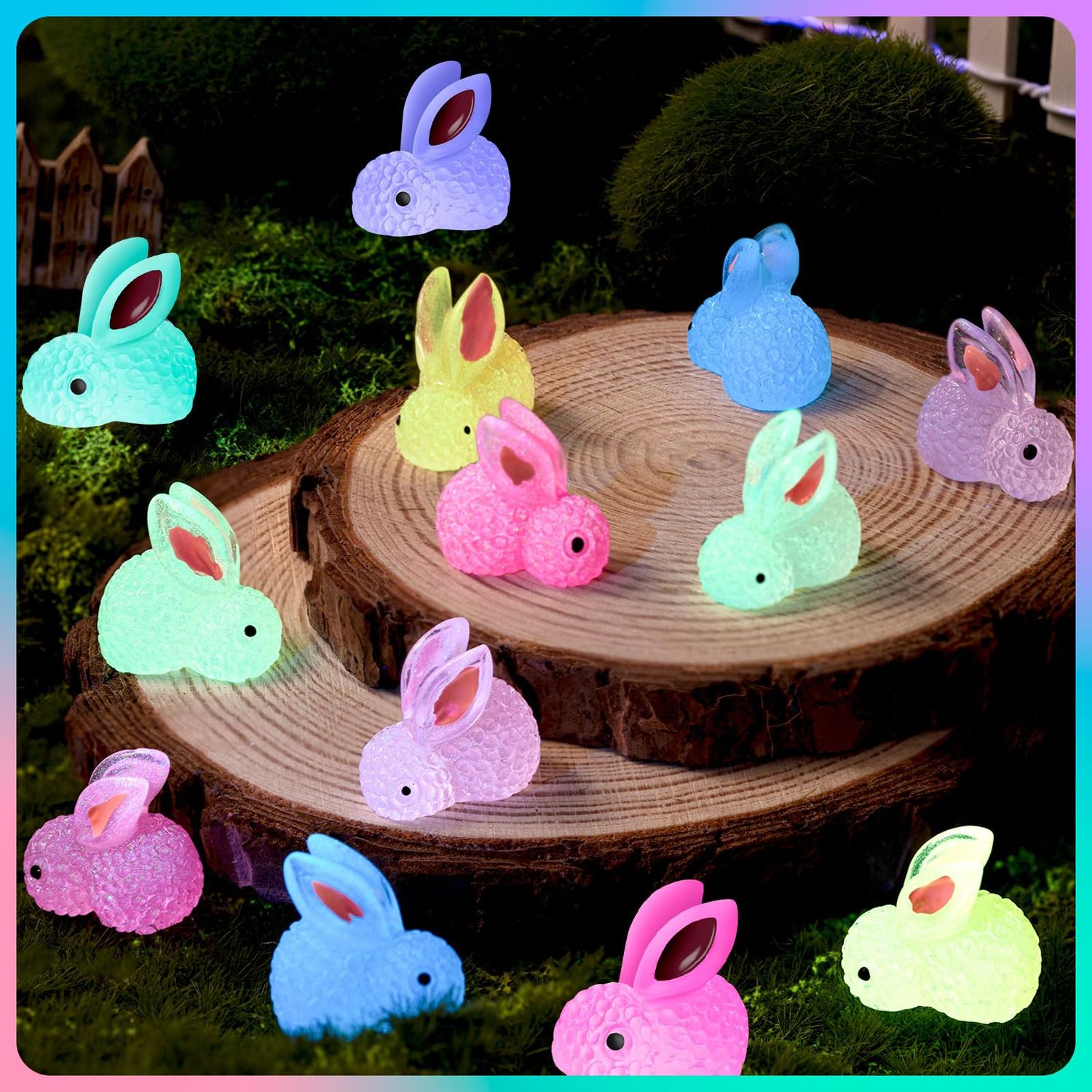 HFAYDZSW 120Pcs Luminous Mini Resin Bunny, Miniature Bunny Figurines, Glow in The Dark Tiny Rabbit Ornament for Garden Landscape Aquarium Dollhouse Birthday Party Room Crafts Decor