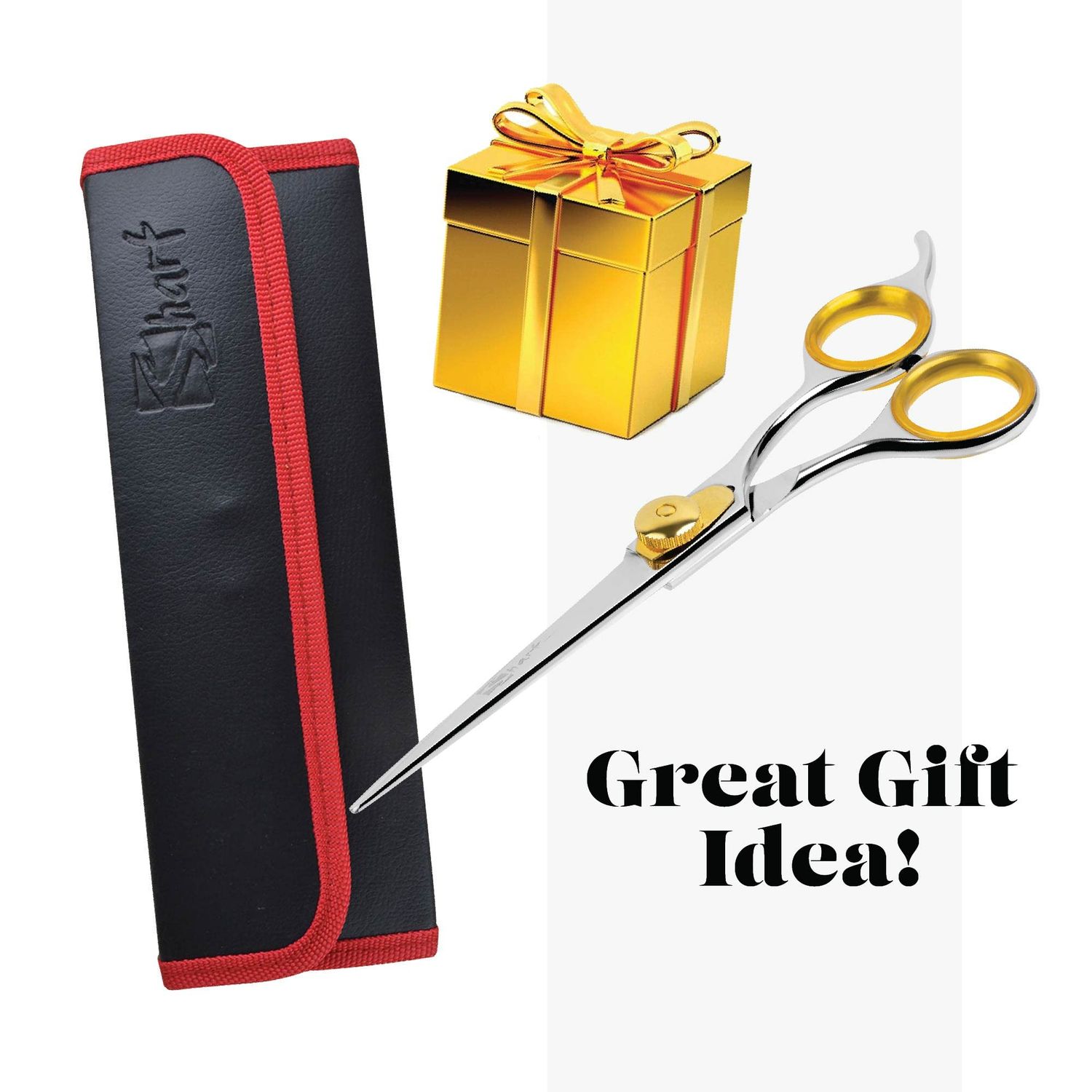 Sharf Gold Touch Pet Grooming Shear | Straight Cat & Dog Grooming Scissors | 7.5 Inch | 440c Japanese Stainless Steel Pet Dog Shearing Scissors | Animal Shears with Removable Comfort Rings