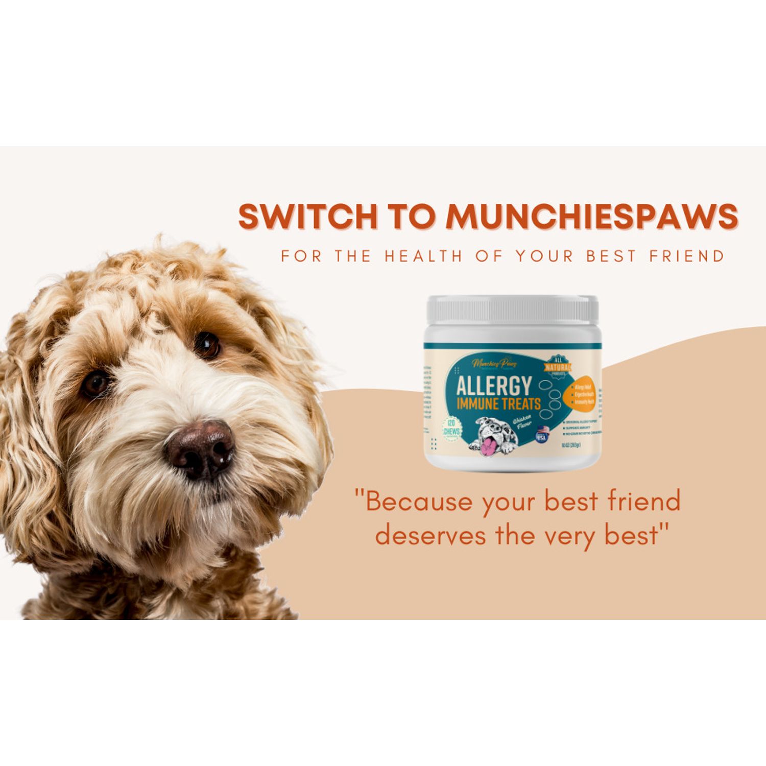MunchiesPaws Chicken Flavor Allergy Relief Immune Support Dog Treats – 120 Soft
