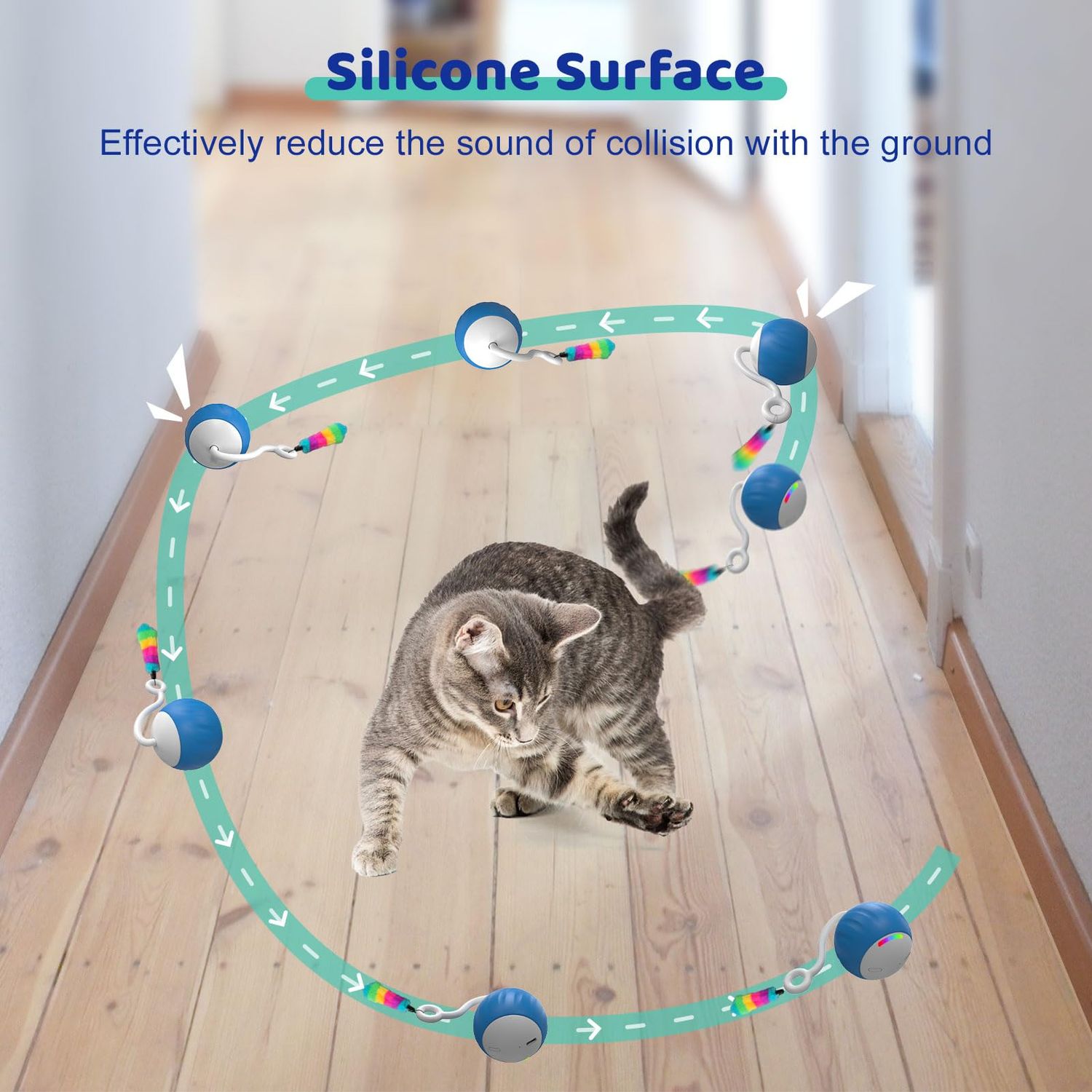 WAKHJAKT Interactive Cat Toys for Indoor Cats, DIY 5 in 1 Automatic Moving Cat Ball Toys/Puppies Toys with LED Rainbow Lights, Smart Sounds&Touch Control Cat Toys,USB Rechargeable (Blue)