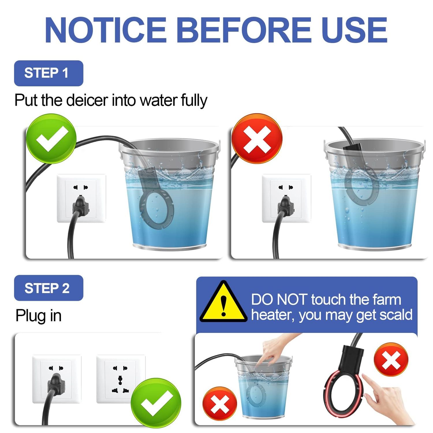 KNEOYR 500W De-icer Submergible Bird Bath Heater Aluminum Cast for Livestock Poultry Horses, Cows, Birds, Wildlife Drinking Indoor Outdoors in Winter with 9.8 Foot Cord Birdbath Water Heater