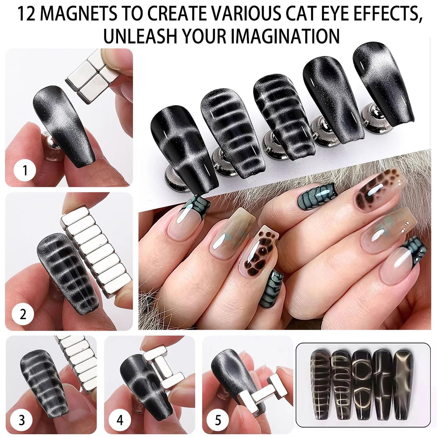 JFIYUOMCI 72Pcs Nail Magnet Tool Set, Cat Eye Gel Nail Polish Magnet Wand, Magnetic Nail Polish, Cat Eye Magnet for Nails, Cat Eye Magnets Tool Nail Design Tools Nail Art Accessories